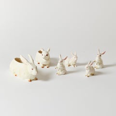 Set of Six Hand Painted Porcelain Bunnies Made in Japan in, 1960