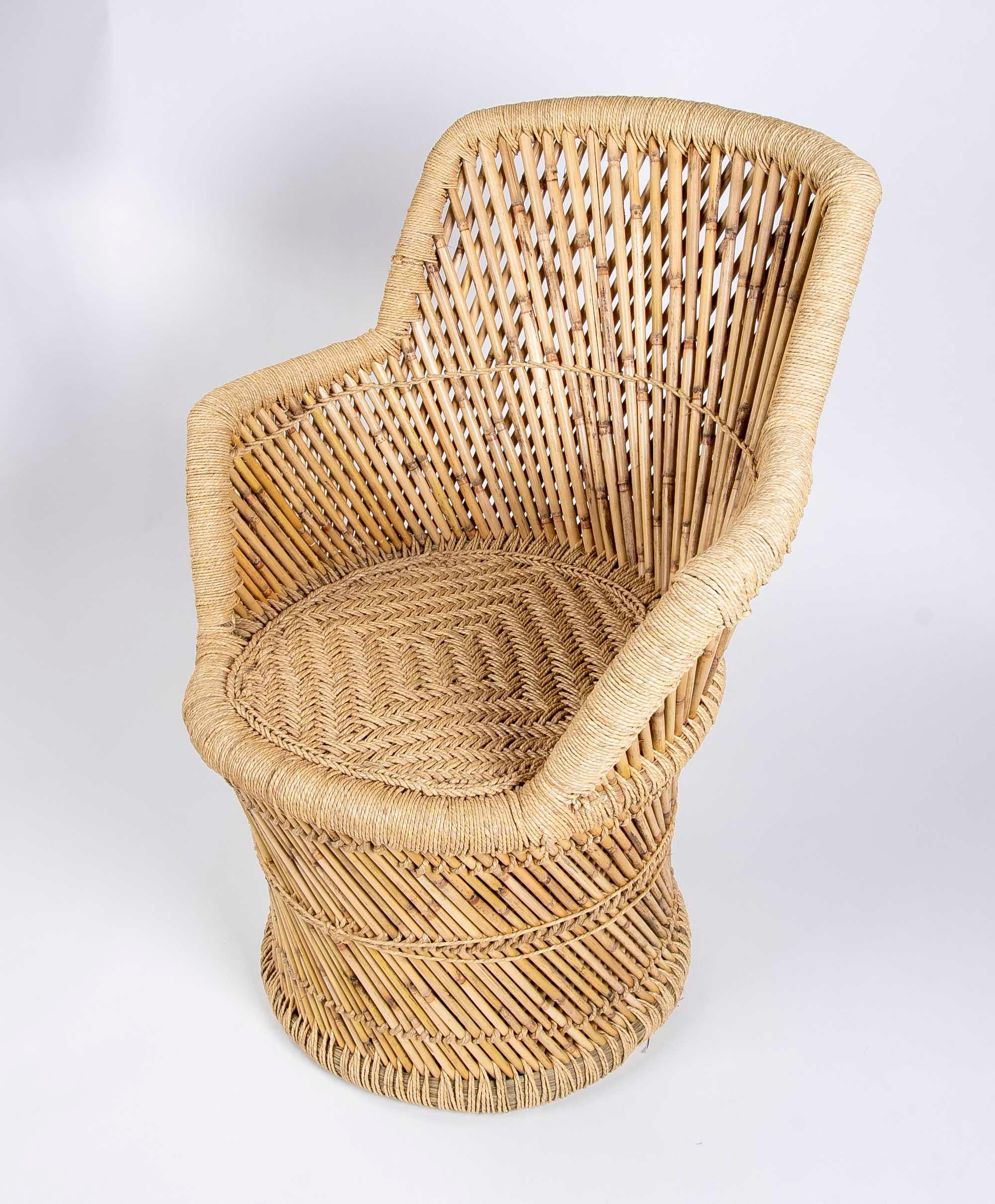 Contemporary Set of Six Hand-Stitched Bamboo and Rope Armchairs For Sale