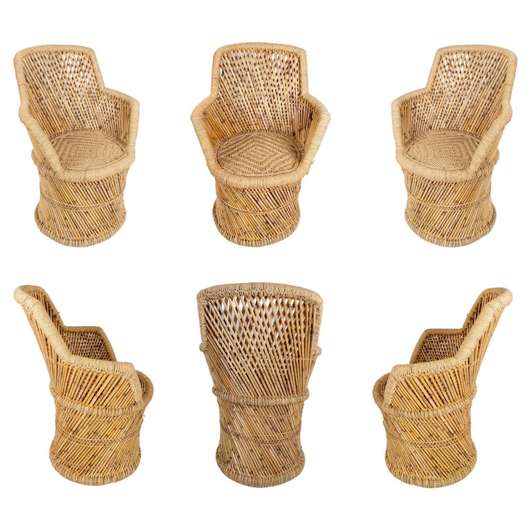 Set aus sechs handgenhten Sesseln aus Bambus und Seil im Angebot bei  1stDibs Deutschland | bambusstbe mit seil verbinden, bambus mit seil  verbinden