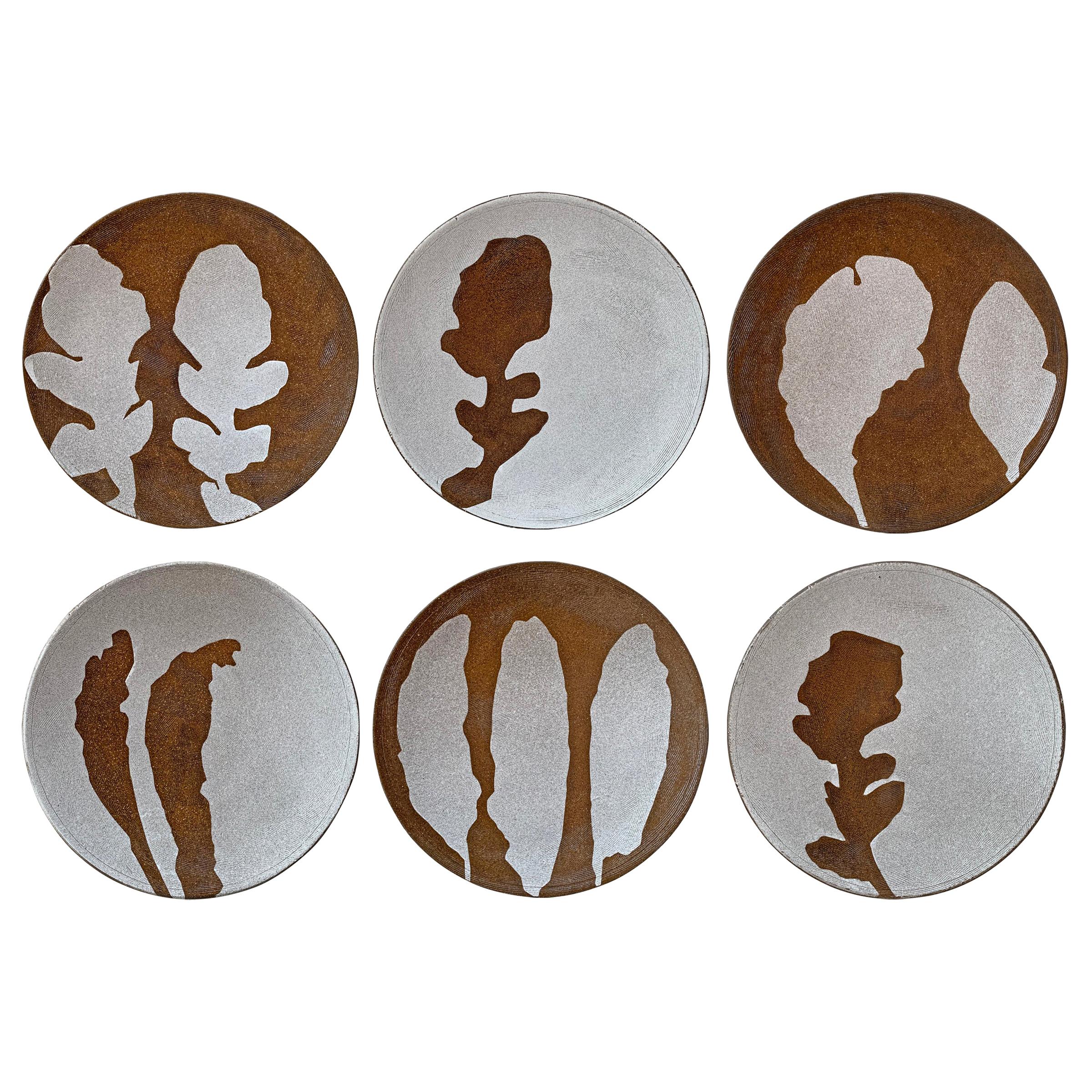 Set of Six Hand-Thrown Stoneware Salad Plates