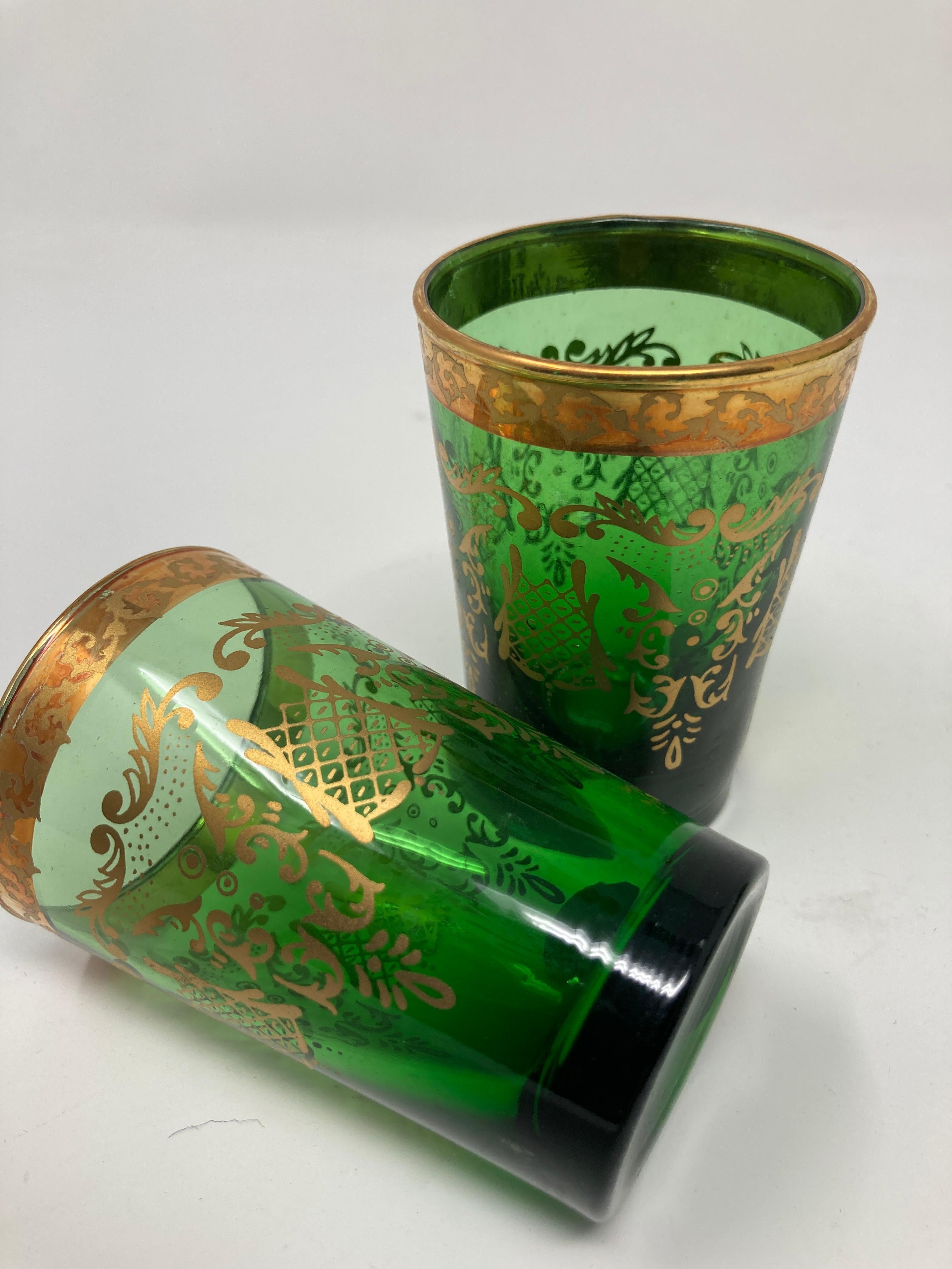 Set of Six Handblown Moorish Green and Gold Tea Glasses For Sale 5