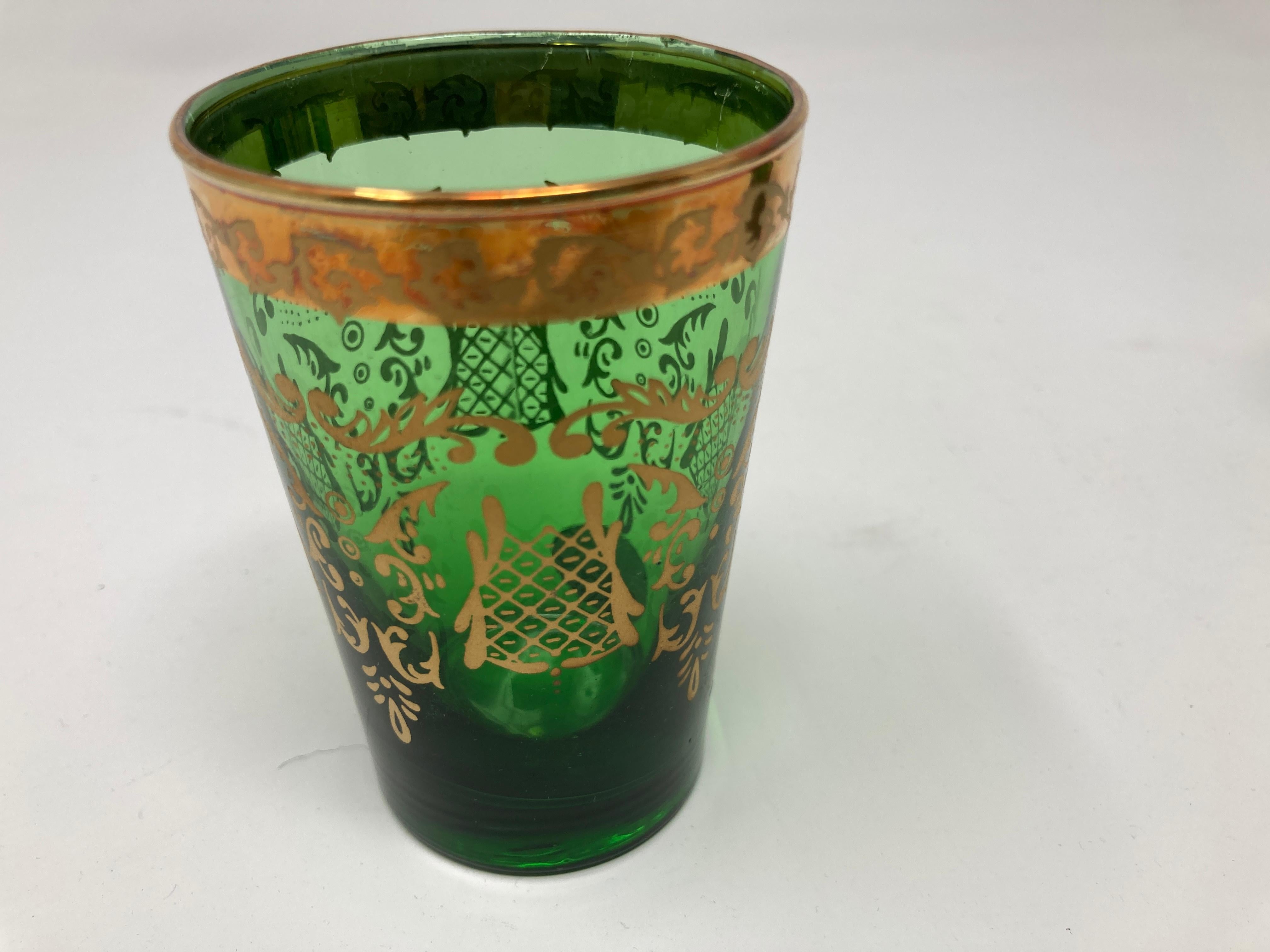 Set of Six Handblown Moorish Green and Gold Tea Glasses For Sale 7