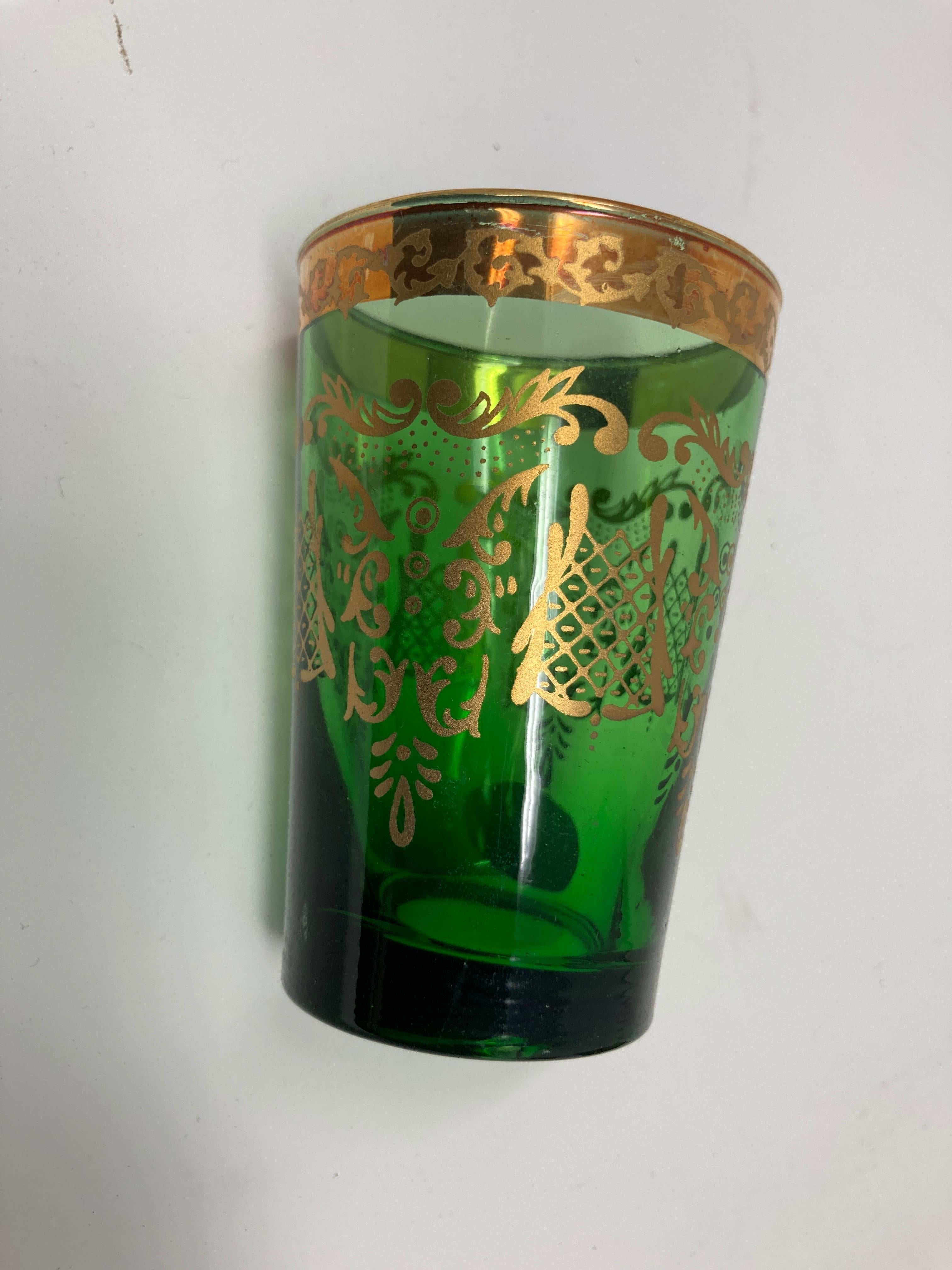 Set of Six Handblown Moorish Green and Gold Tea Glasses For Sale 8