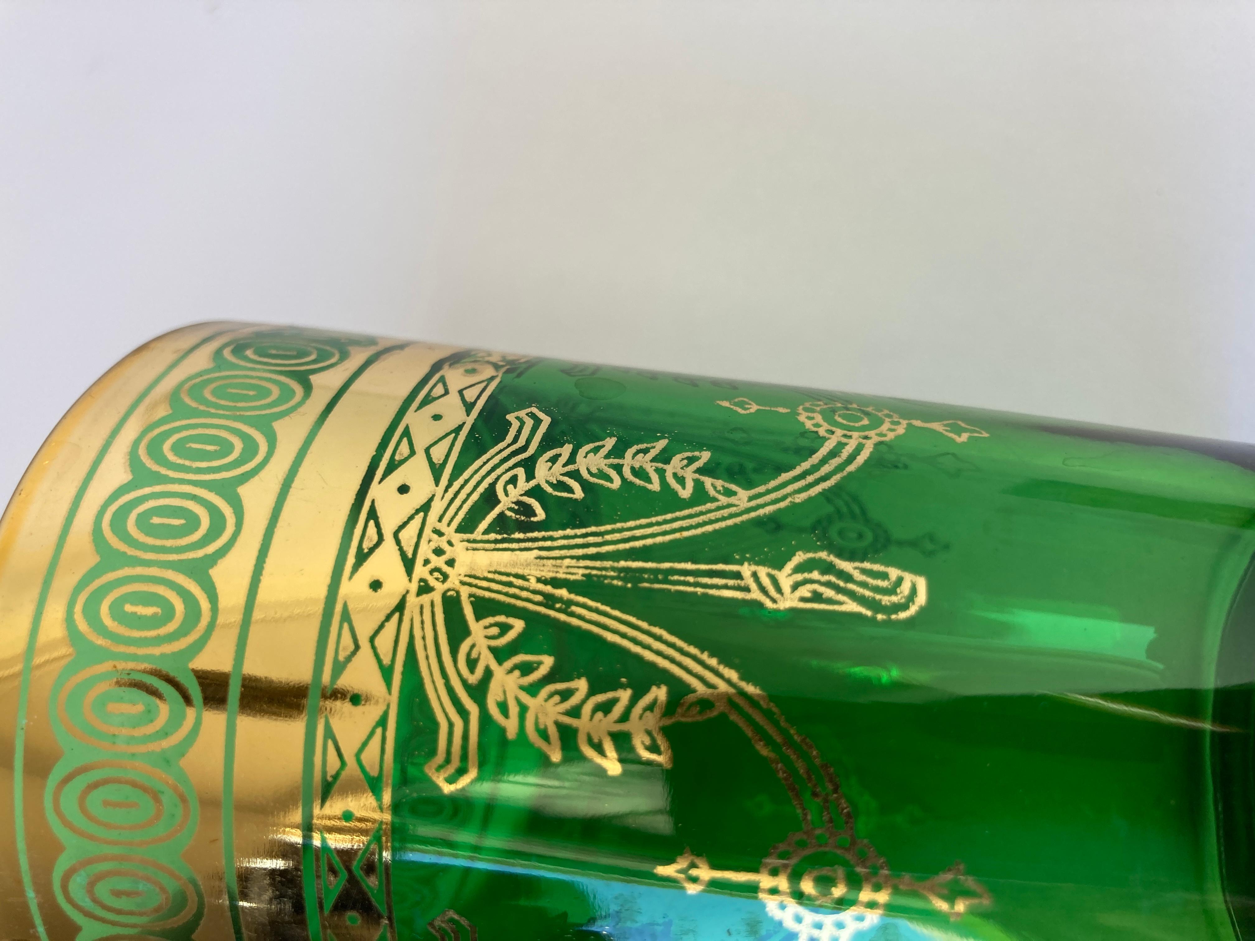 Set of Six Handblown Moroccan Moorish Green and Gold Glasses For Sale 8