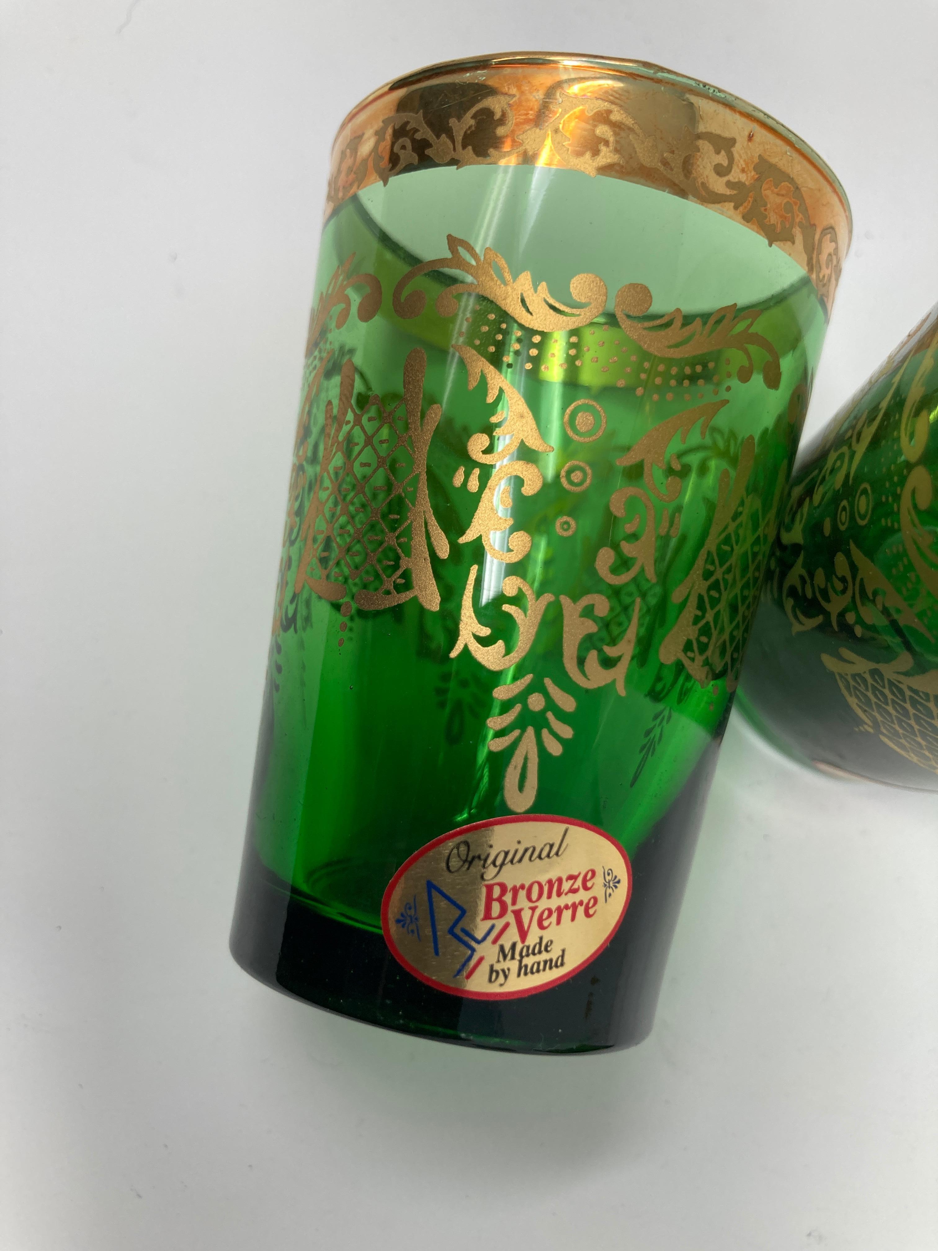 Set of Six Handblown Moorish Green and Gold Tea Glasses For Sale 9