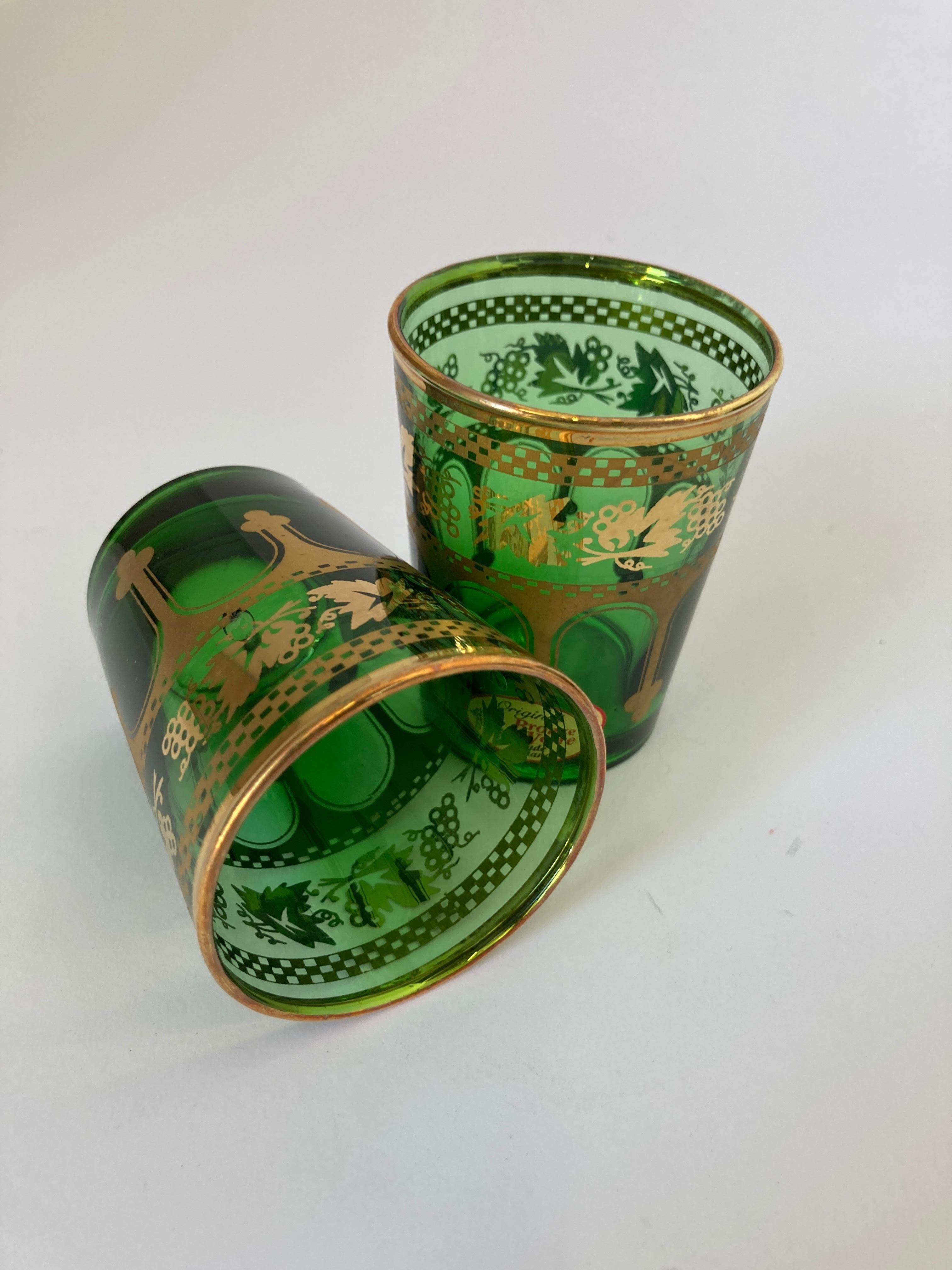 Set of Six Handblown Moroccan Green and Gold Glasses For Sale 9