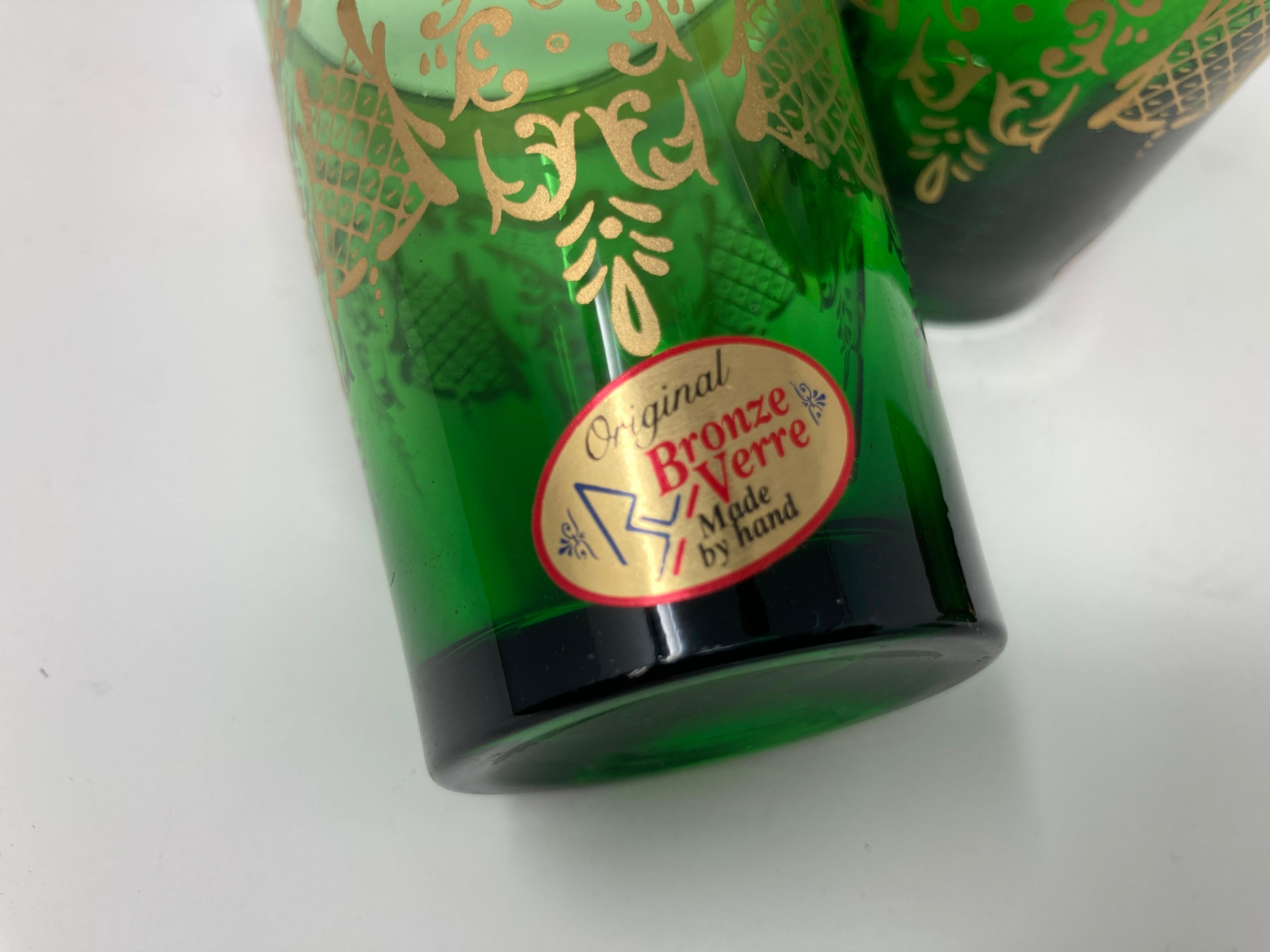 Set of Six Handblown Moorish Green and Gold Tea Glasses For Sale 10