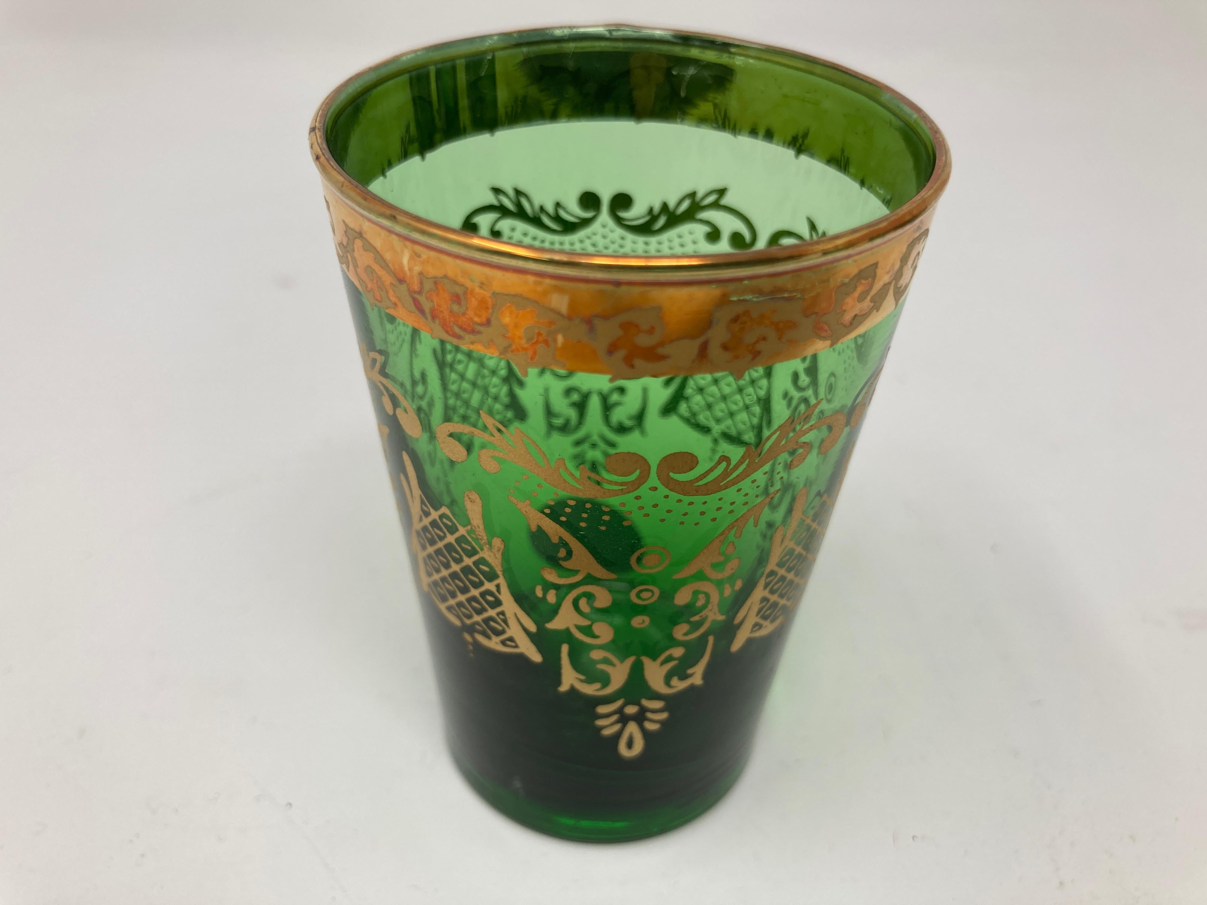 Set of Six Handblown Moorish Green and Gold Tea Glasses For Sale 3