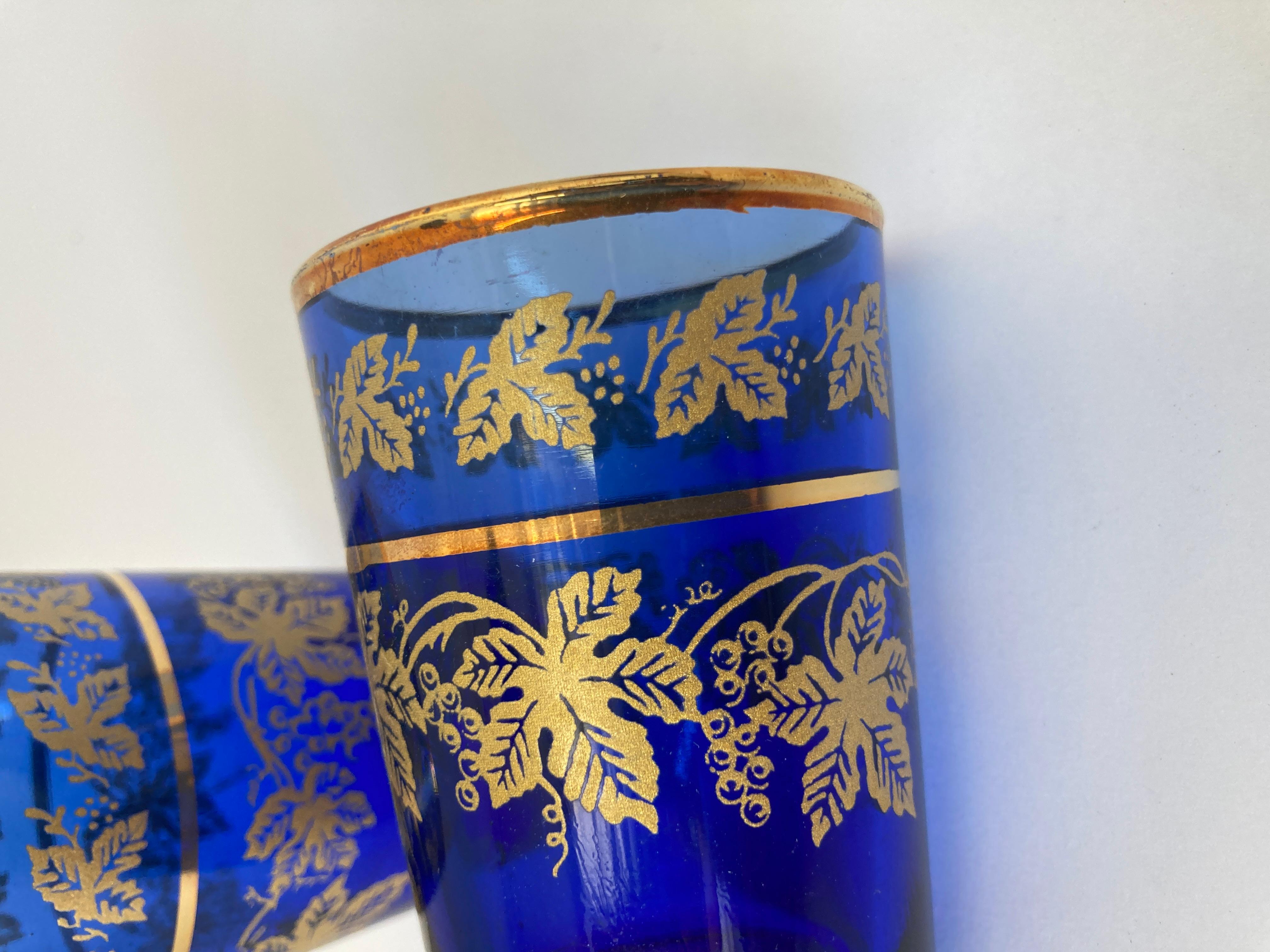 Set of Six Handblown Moorish Blue and Gold Glasses For Sale 5