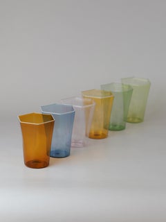 Juego de seis vasos hexagonales de cristal de Murano hechos a mano, de Carlo Scarpa