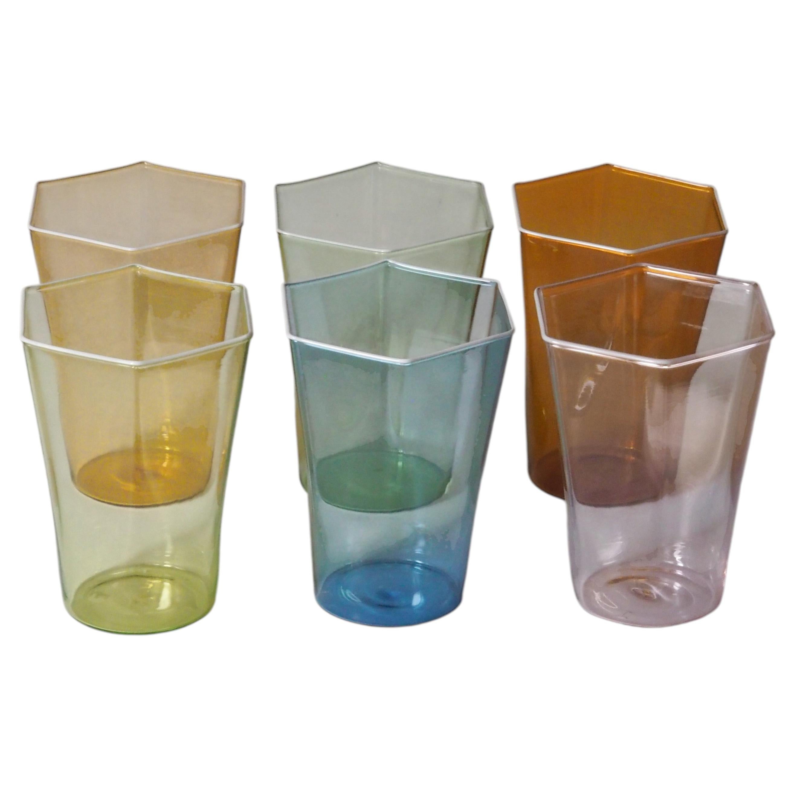 Sechser-Set handgefertigter sechseckiger Gläser aus Murano-Glas von Carlo Scarpa im Angebot
