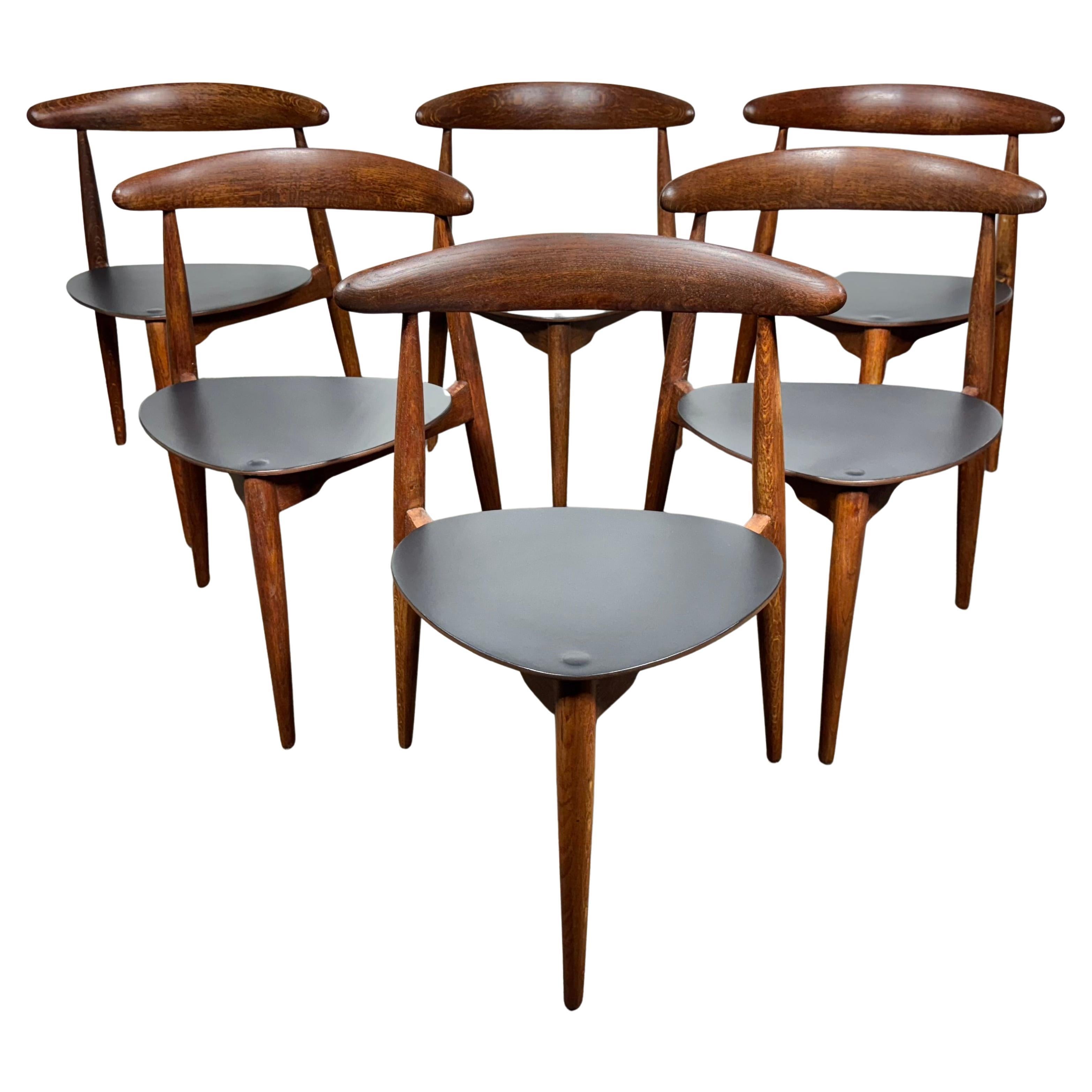 Satz von sechs Hans J Wegner FH 4103 Herzstühlen aus Eiche, Dänemark, 1950er Jahre