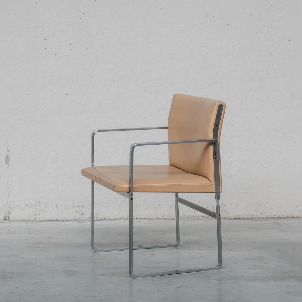 A scarce set of six dining chairs by legendary designer Hans J Wegner, 

Denmark, c1950s. 

'JH811' model for Johannes Hansen. 

Original condition steel frames and light leather upholstery, remaining in relatively good condition with patina