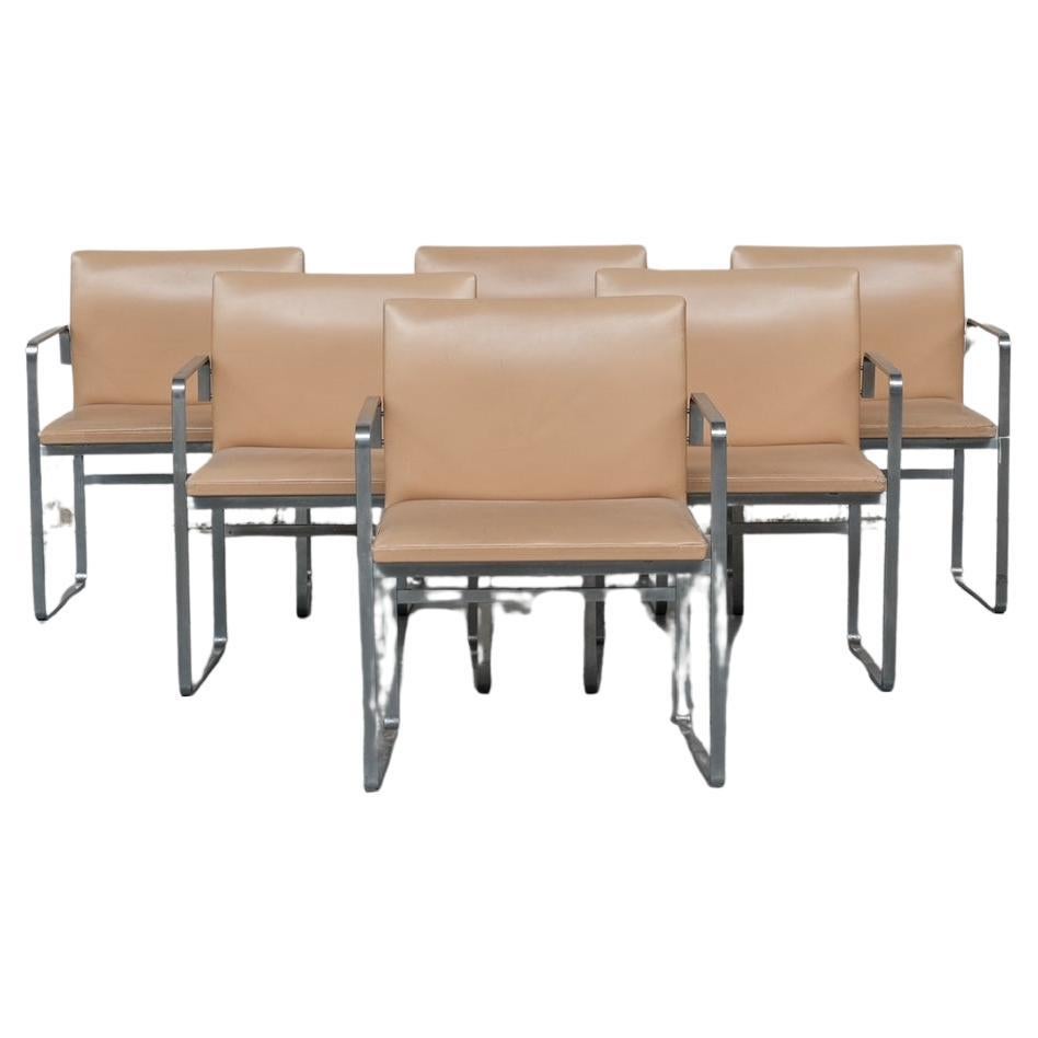 Set of Six Hans J Wegner 'JH811' Mid-Century Steel and Leather Dining Chairs For Sale