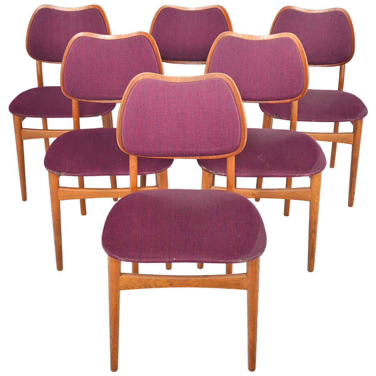 Set of Six Hans Olsen Model 107 Danish Modern Teak and Oak Dining Chairs