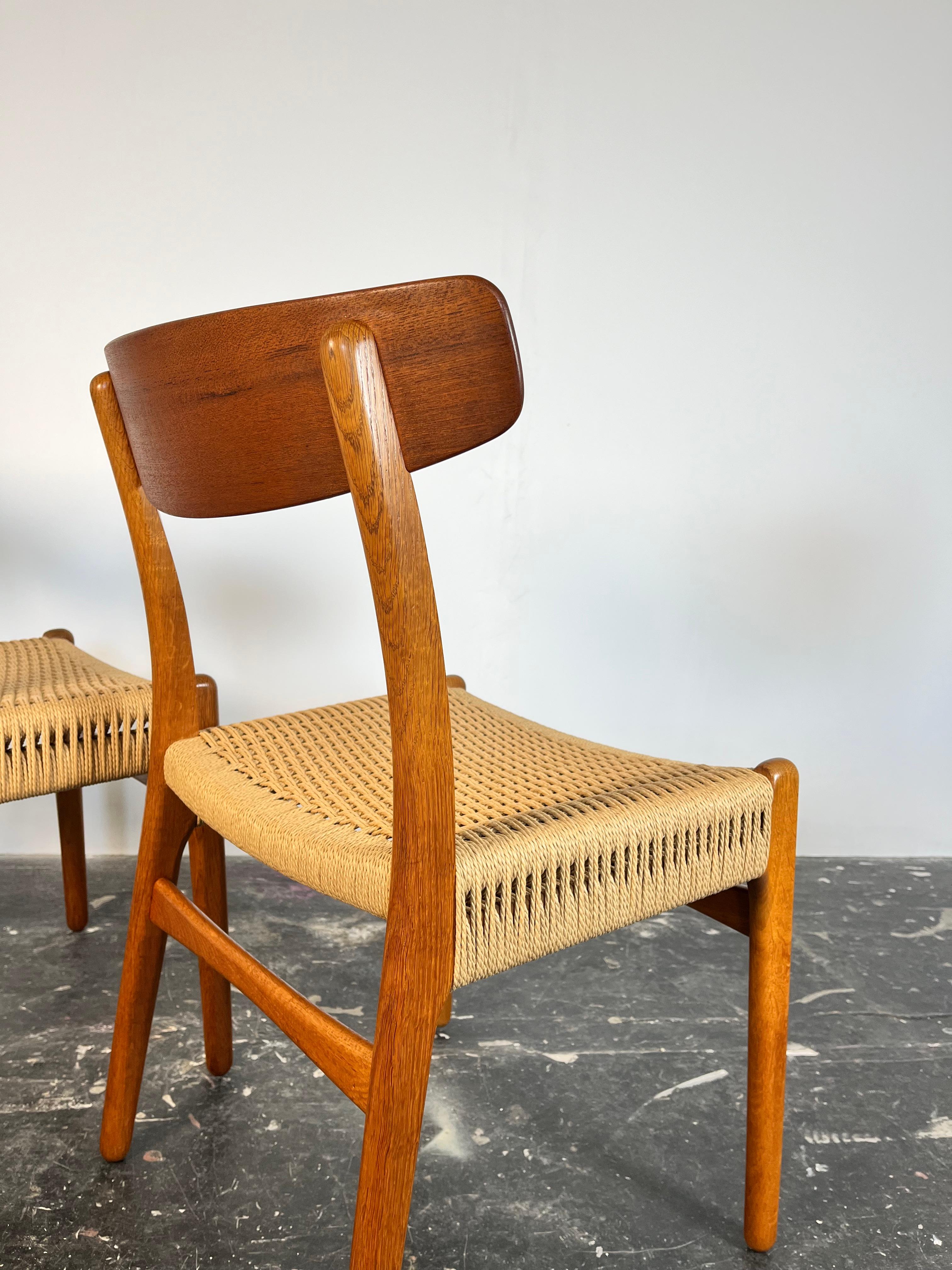 Set of Six Hans Wegner Teak CH23 Chairs in Danish Cord by Carl Hansen For Sale 5