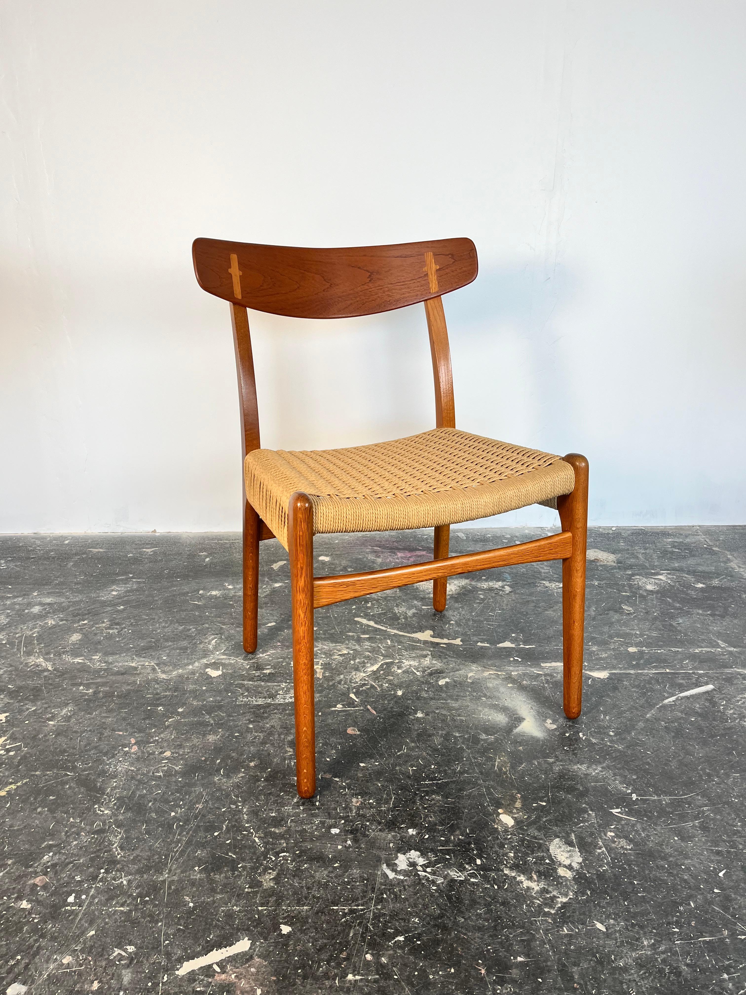 Set of Six Hans Wegner Teak CH23 Chairs in Danish Cord by Carl Hansen For Sale 8