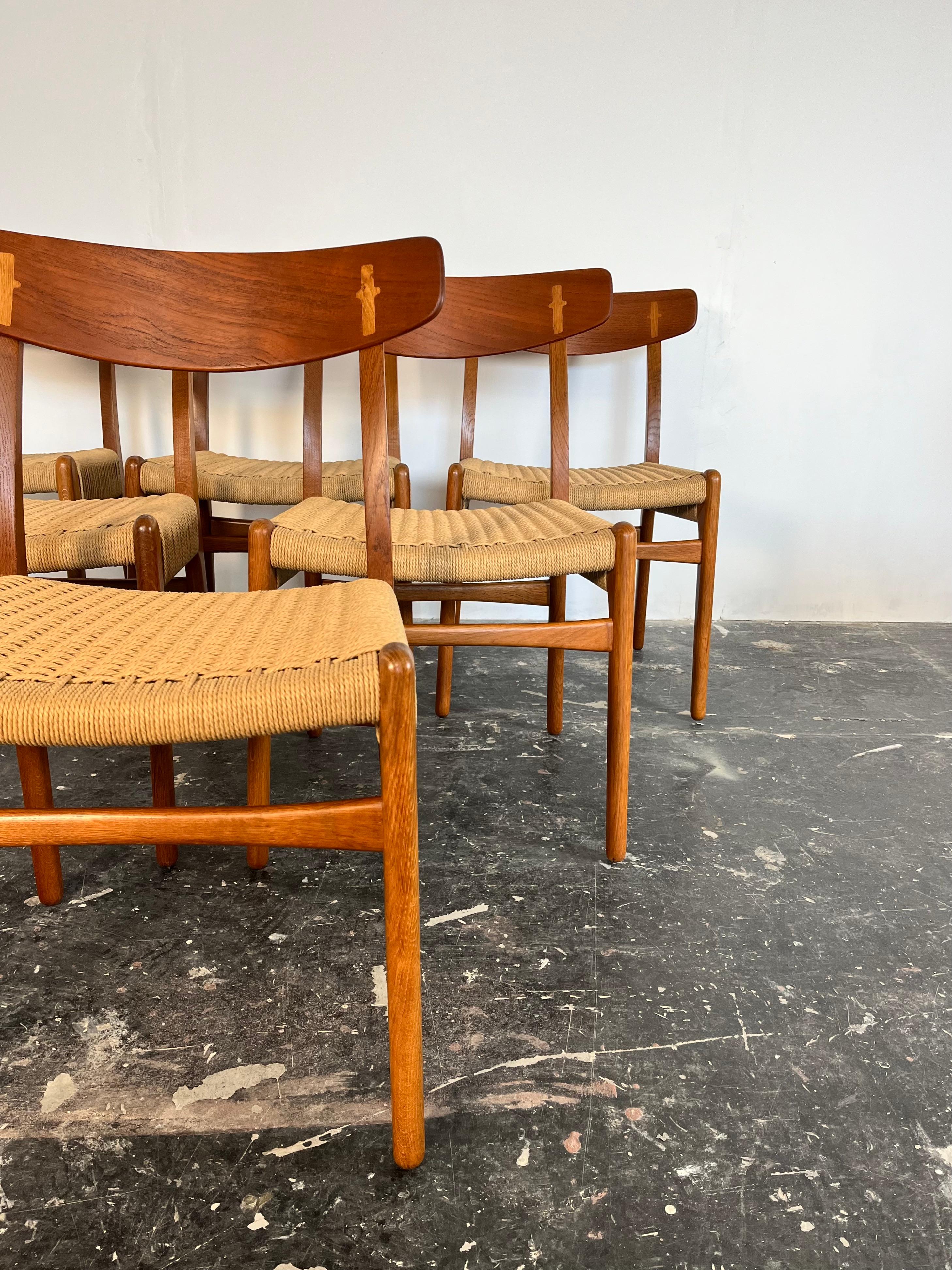 Mid-Century Modern Set of Six Hans Wegner Teak CH23 Chairs in Danish Cord by Carl Hansen For Sale