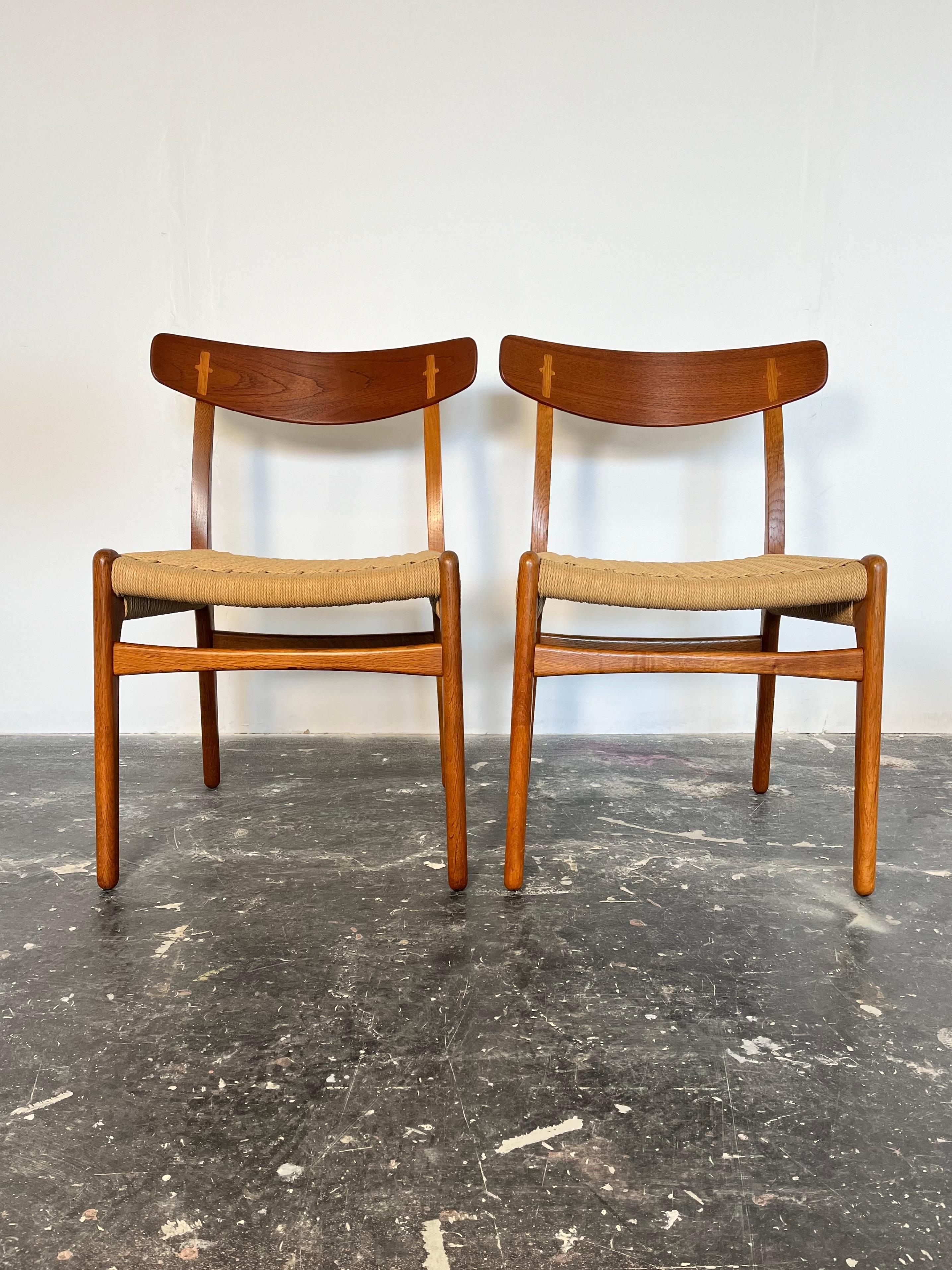 Mid-20th Century Set of Six Hans Wegner Teak CH23 Chairs in Danish Cord by Carl Hansen For Sale