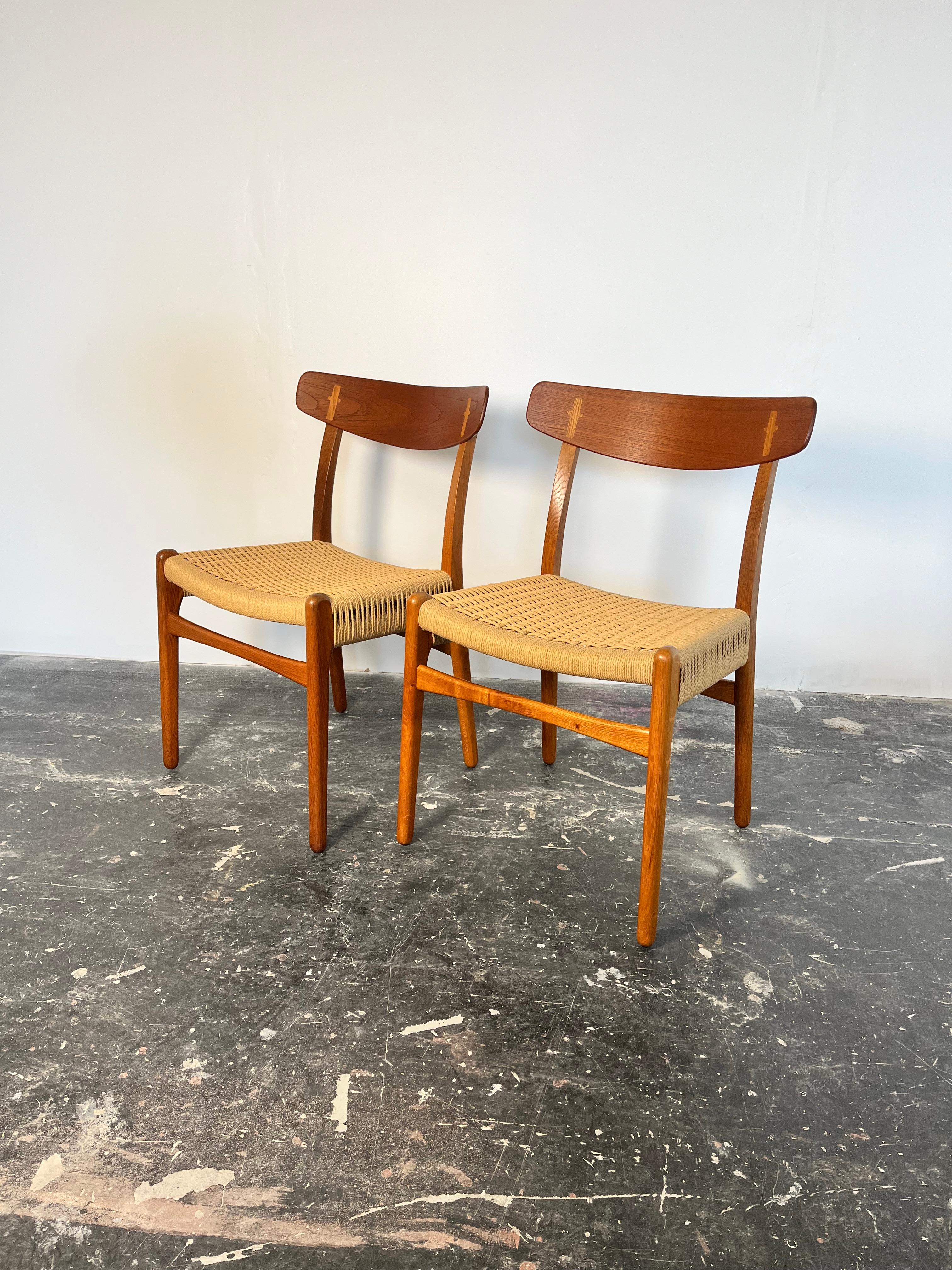 Set of Six Hans Wegner Teak CH23 Chairs in Danish Cord by Carl Hansen For Sale 1