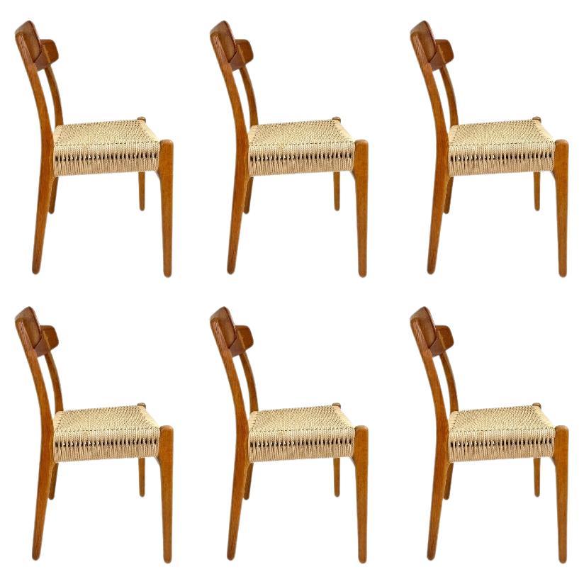 Set of Six Hans Wegner Teak CH23 Chairs in Danish Cord by Carl Hansen