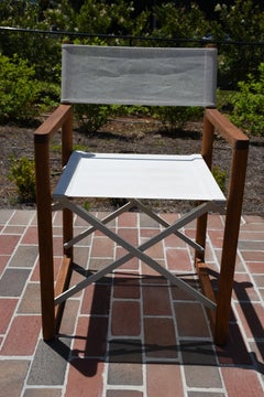 Set of Six Harbour Outdoor Pacific Dining Chairs in Teak and White Batyline