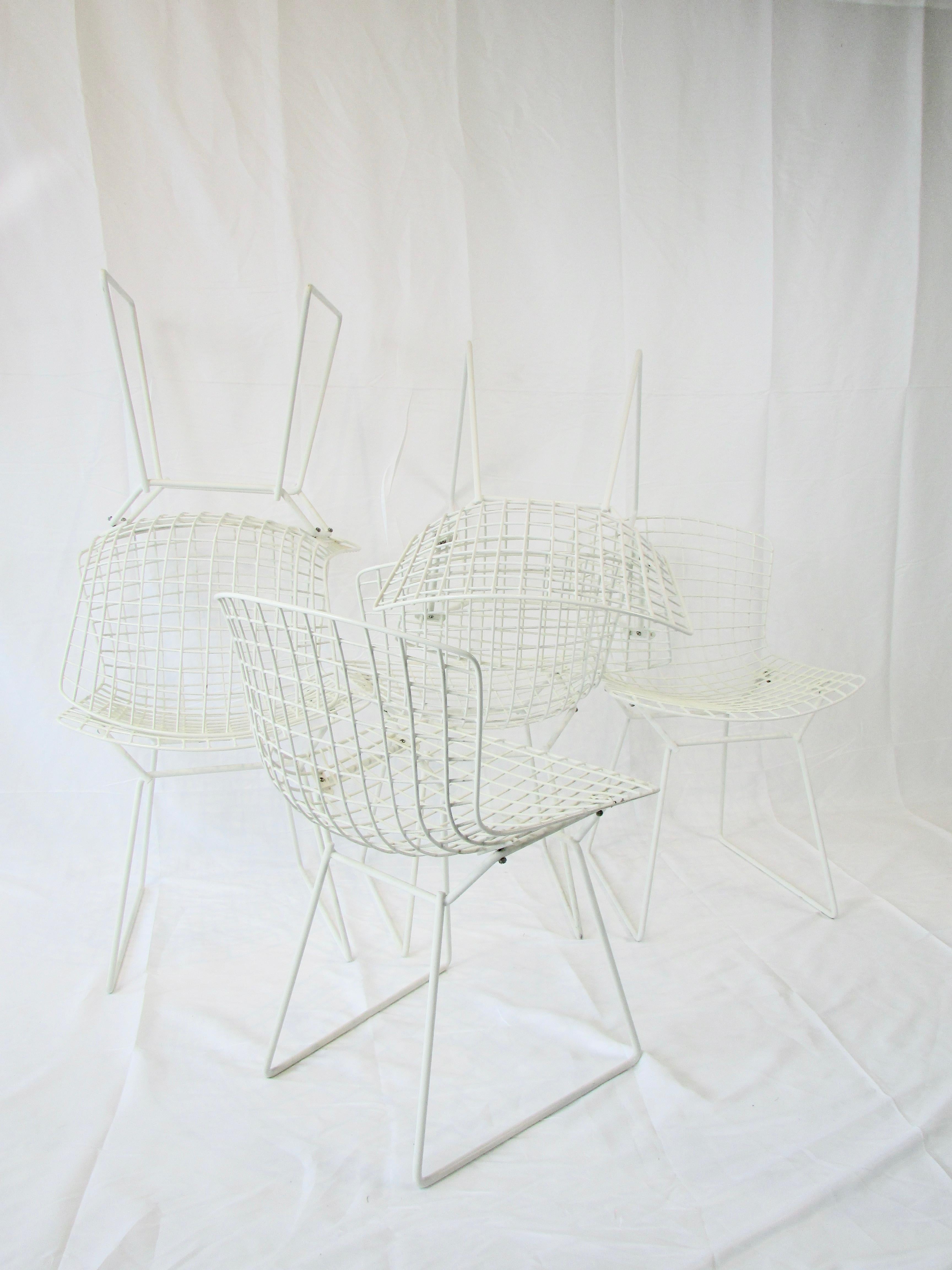 Welded Set of Six Harry Bertoia for Knoll White Dining Chairs