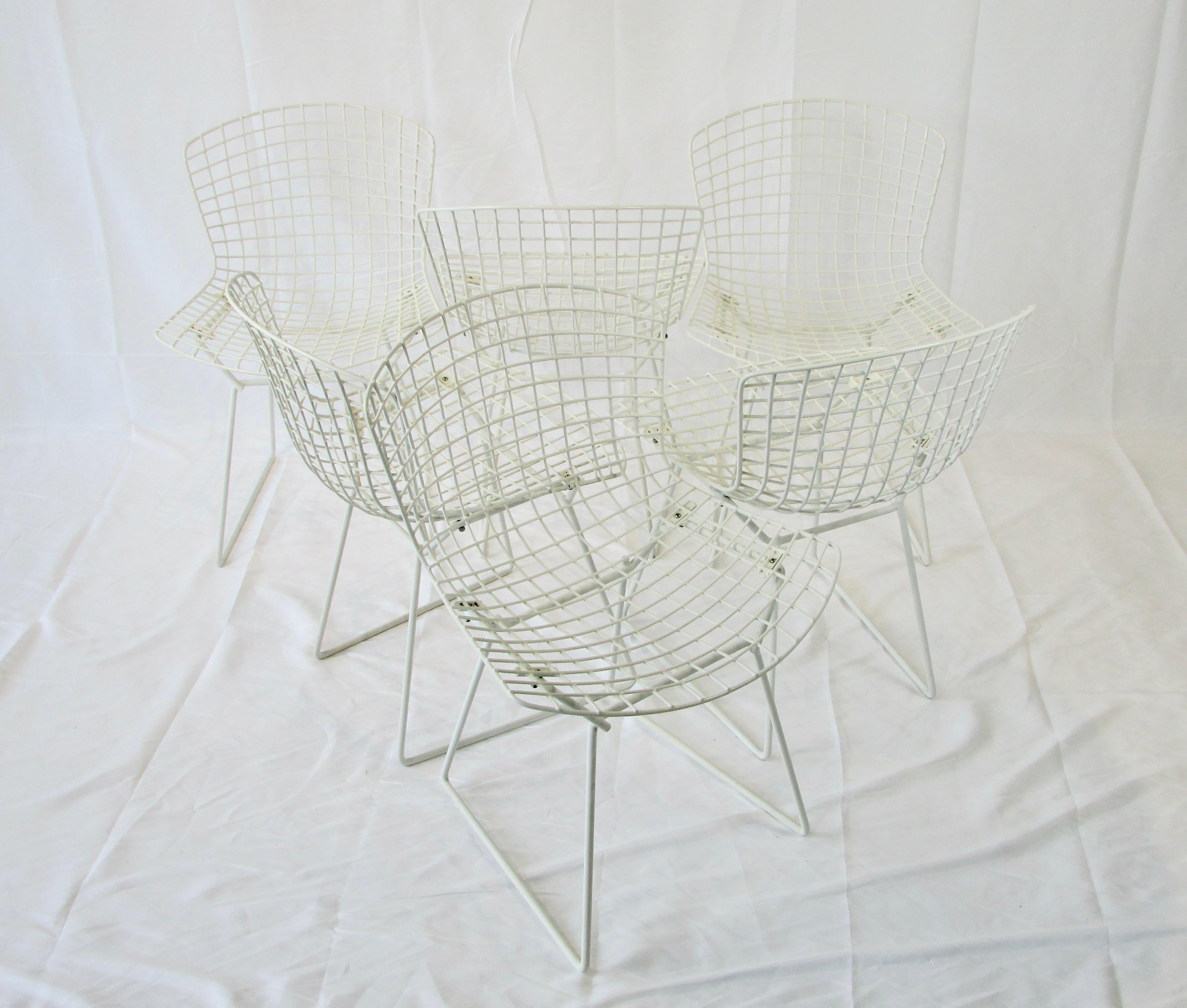 Steel Set of Six Harry Bertoia for Knoll White Dining Chairs