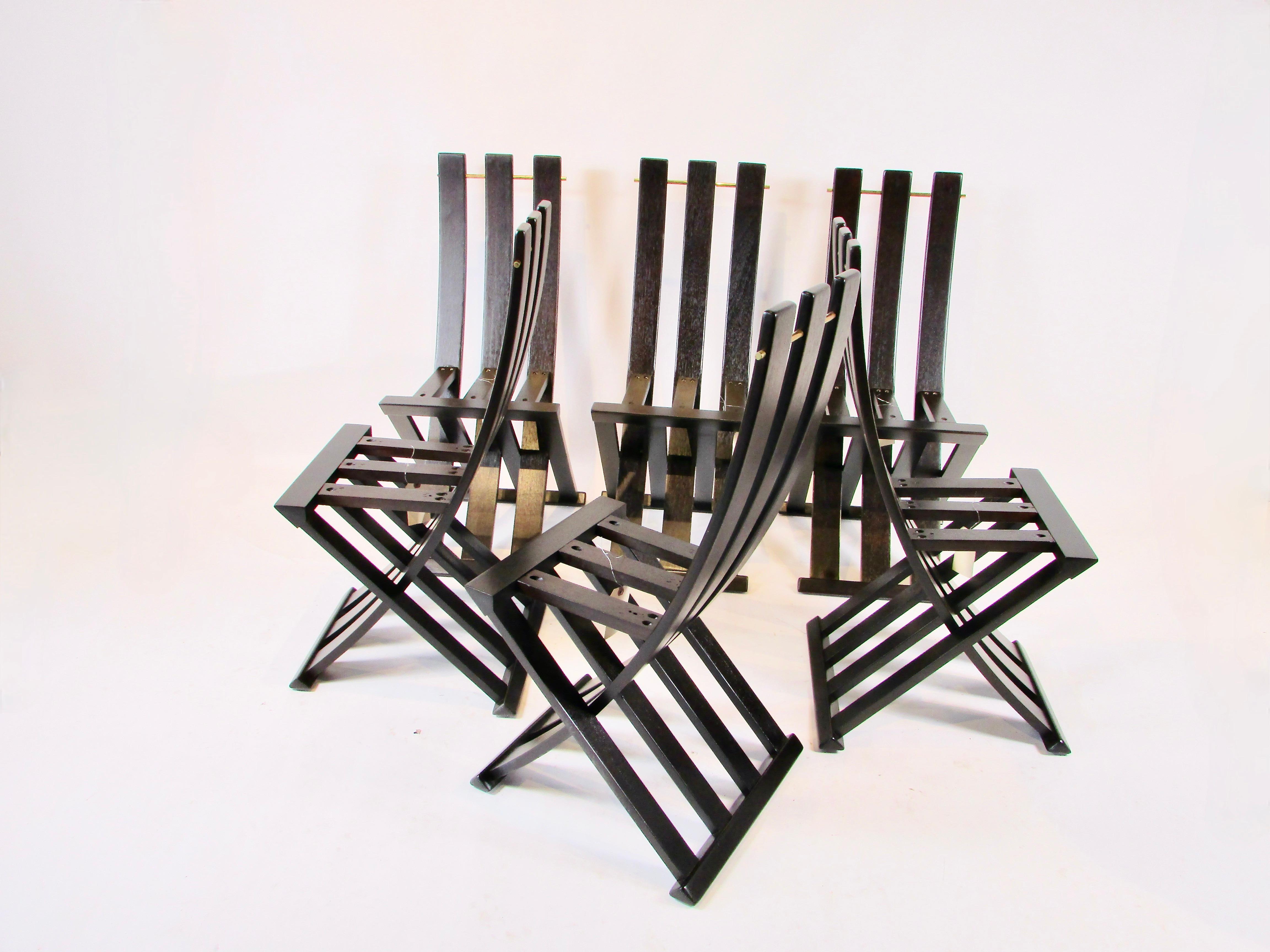 Set of six Harvey Probber slatted  dining X chairs For Sale 6
