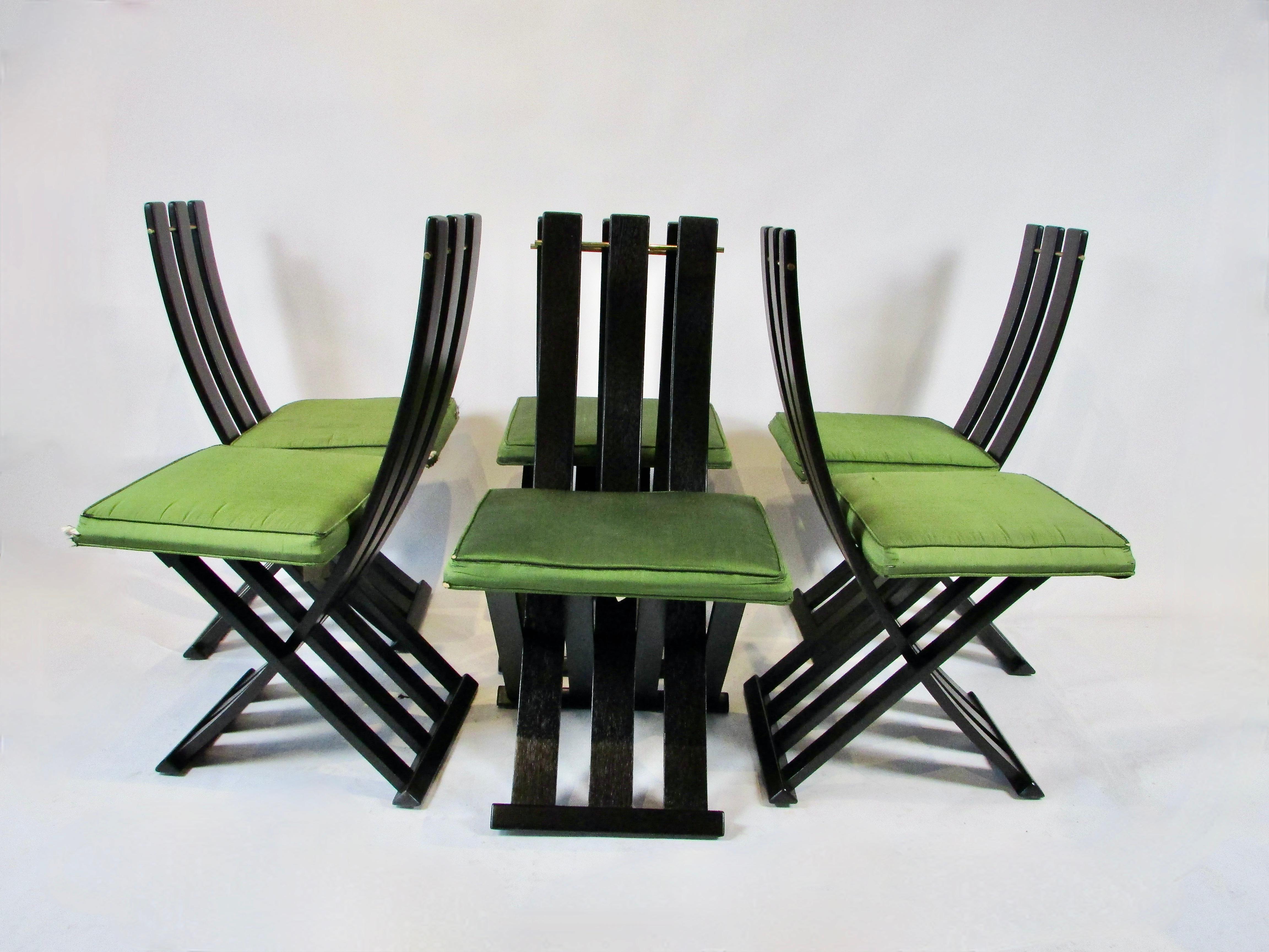 Seldom seen as a set of six Harvey Probber slatted chairs with X profile .  Frames are fresh from the refinisher . Upholstery  has been left as is original allowing client to choose their own textile and not pay twice . Seats need to be recovered . 