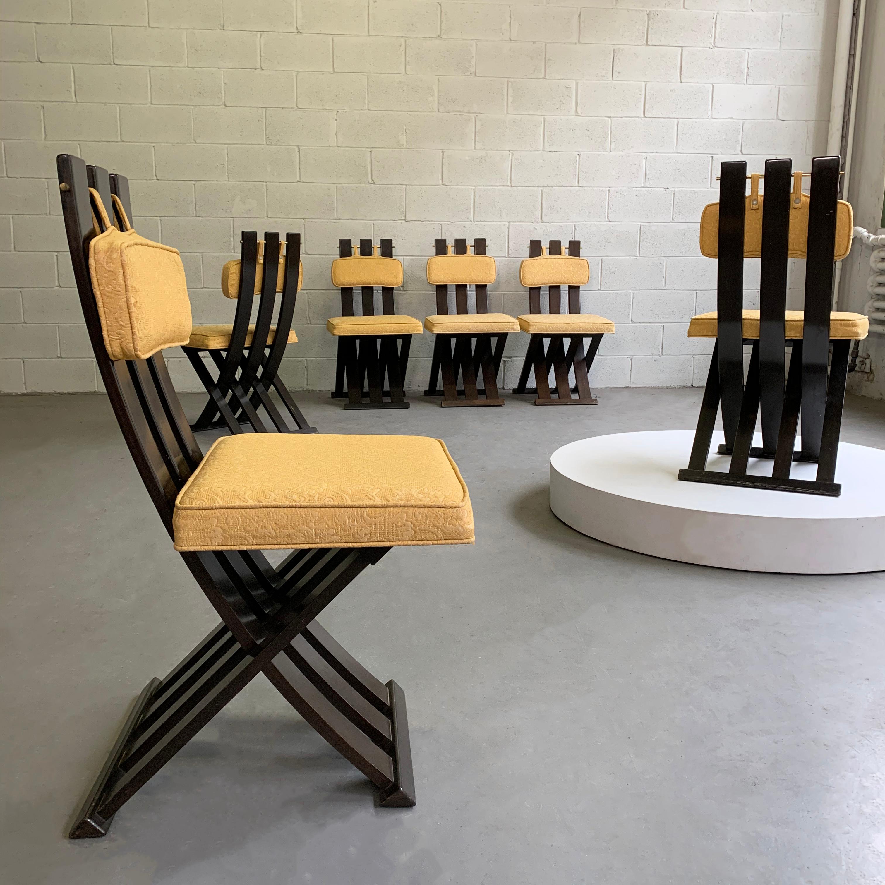 Laiton Harvey Probber ensemble de six chaises de salle à manger à base en X en vente