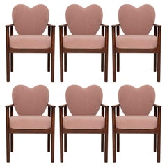 Set di sei sedie da pranzo a cuore, Boucle rosa, Vintola Studio, Europa, Polonia