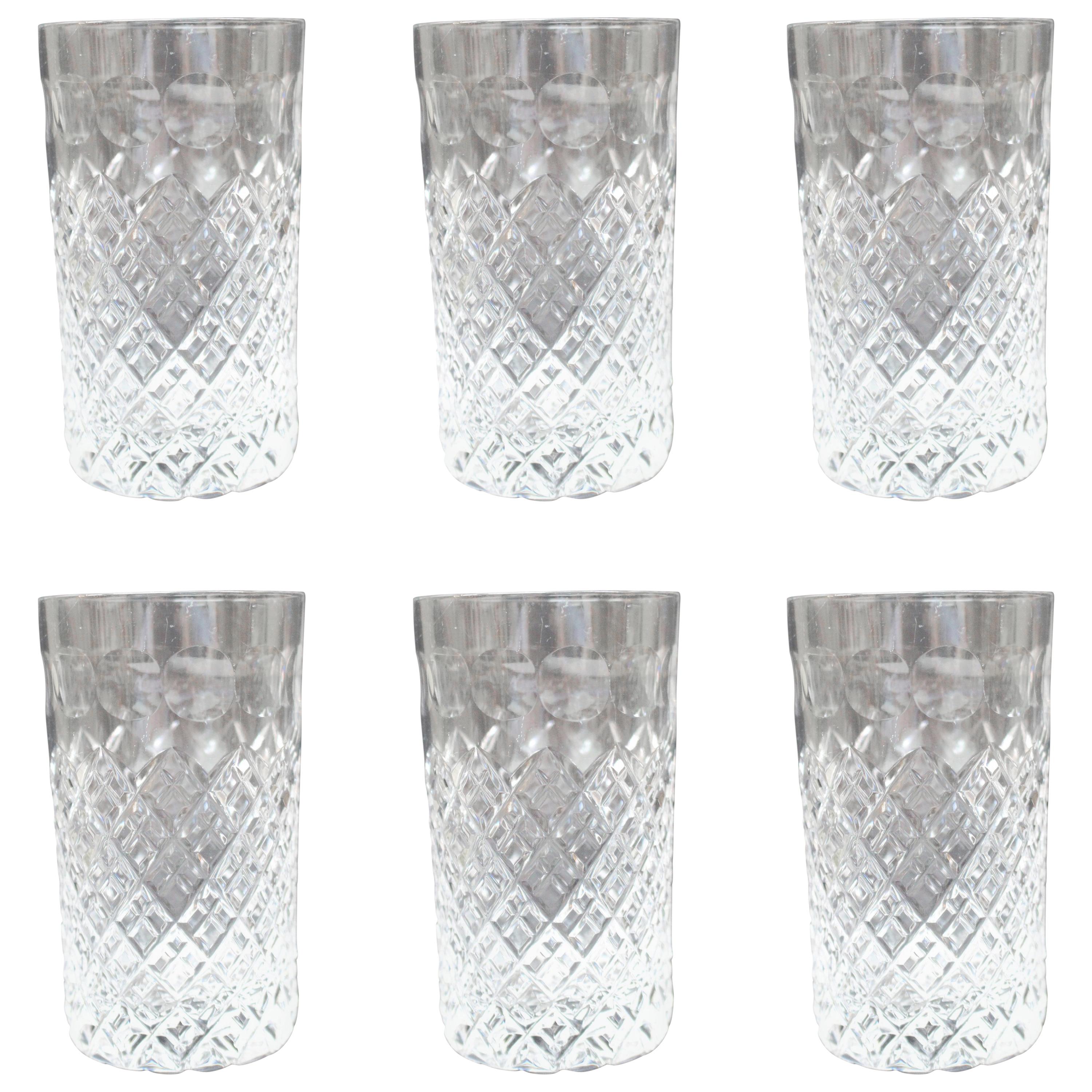 Set of Six Heavily Cut Crystal Highball Glasses For Sale