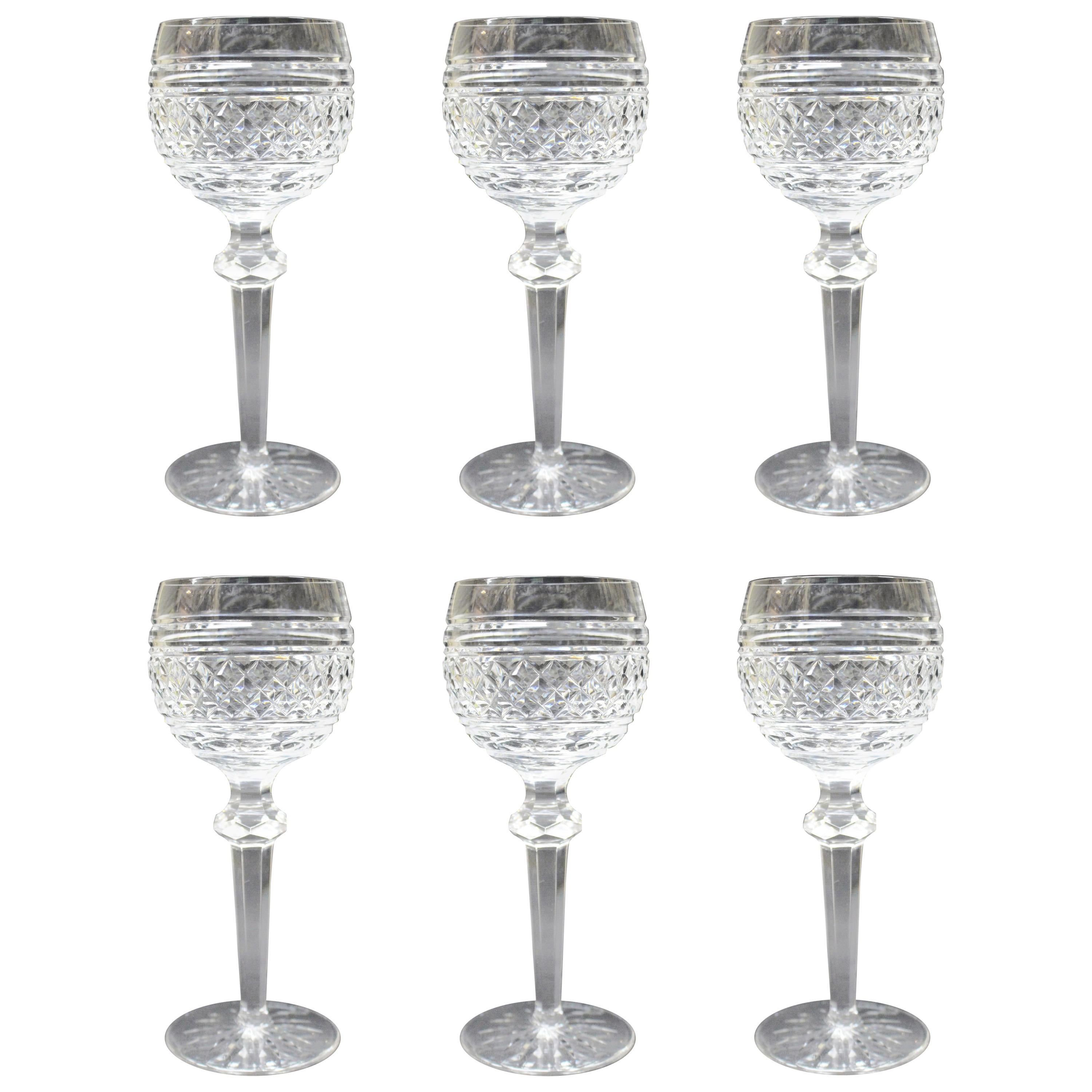 Set of Six Heavily Cut Waterford Knopped Stem Wine Glasses For Sale