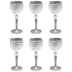 Used Set of Six Heavily Cut Waterford Knopped Stem Wine Glasses