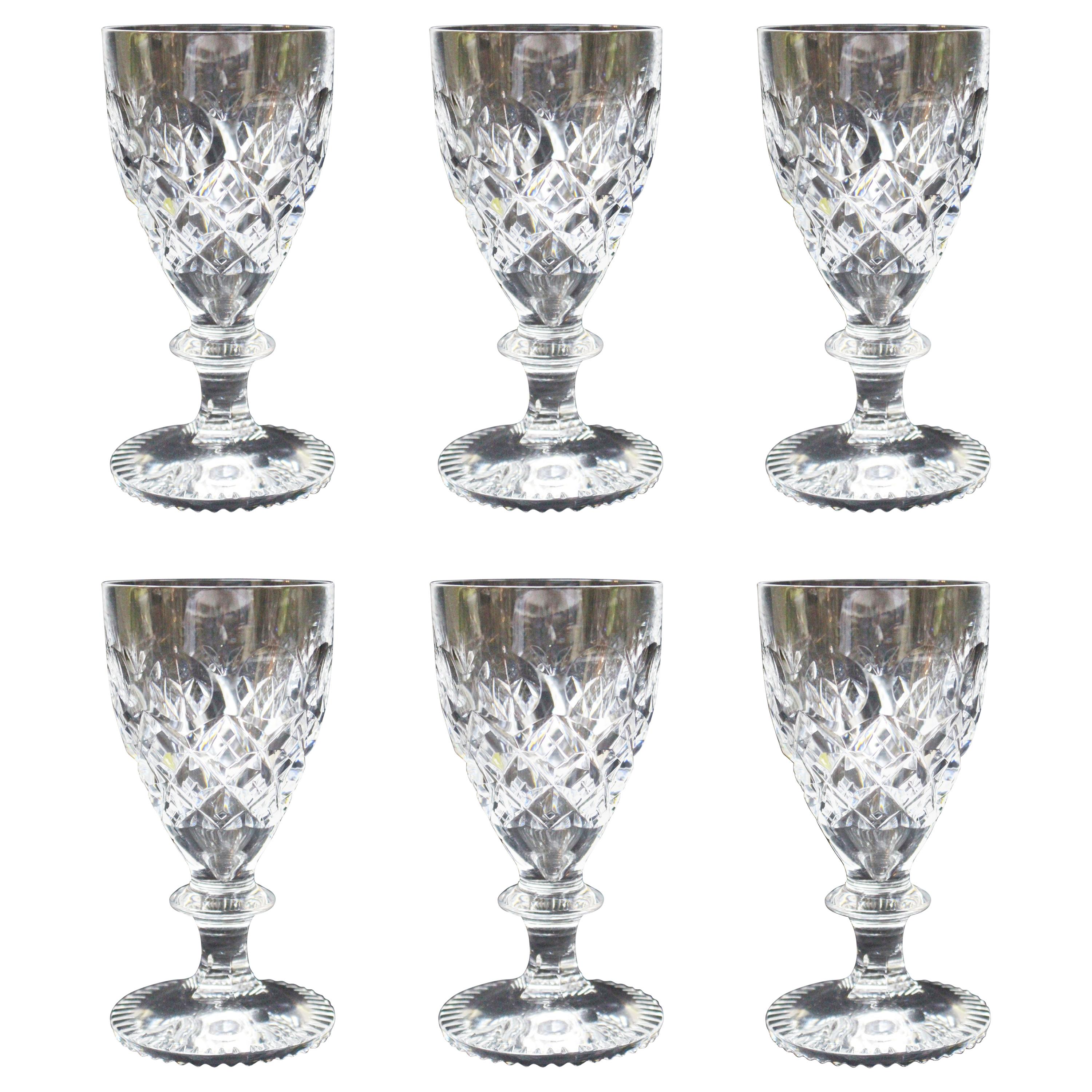 Set of Six Heavy Cut Glass English Wine Glasses For Sale at 1stDibs