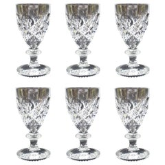 Set of Six Heavy Cut Glass English Wine Glasses