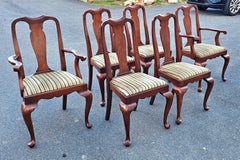 Set of Six Henkel Harris Solid Wild Black Cherry Queen Anne Style Dining Chairs