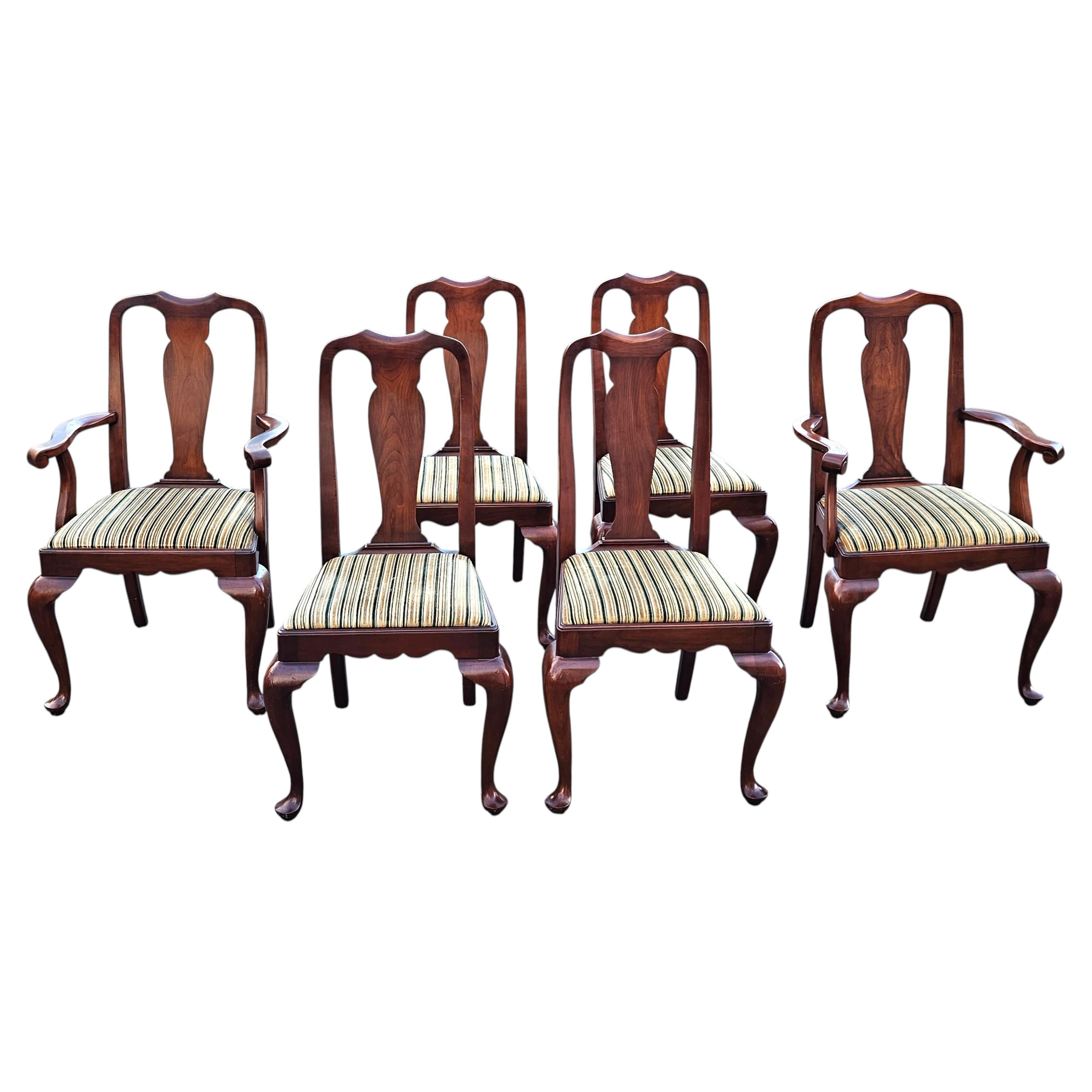 Set of Six Henkel Harris Solid Wild Black Cherry Queen Anne Style Dining Chairs