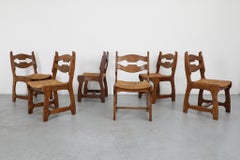 Set of Six Henning Kjaernulf Style Razorback Dining Chairs with Rush Seats