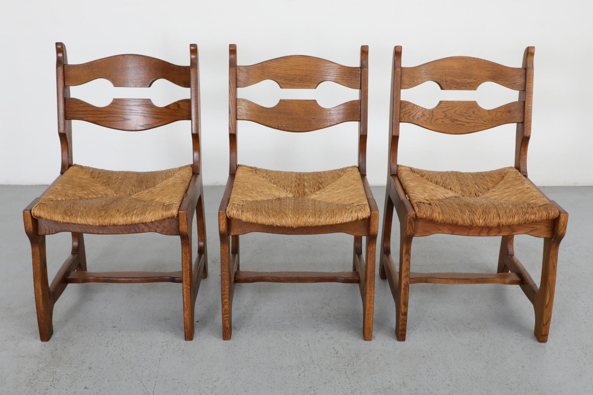 Belgian Set of Six Henning Kjaernulf Style Razorback Dining Chairs with Rush Seats