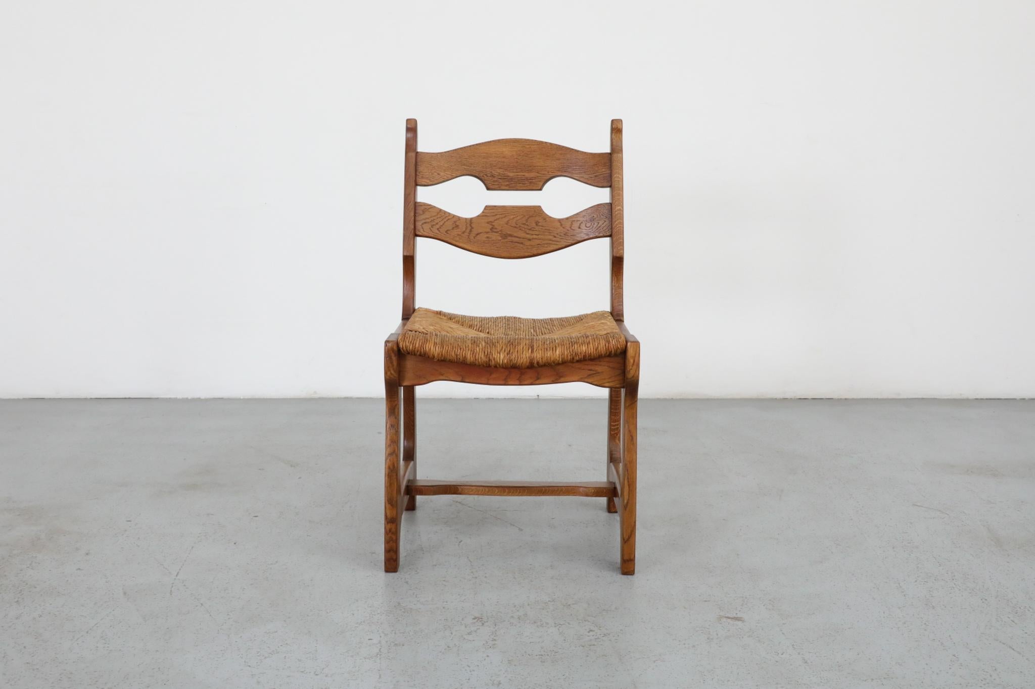 Hand-Woven Set of Six Henning Kjaernulf Style Razorback Dining Chairs with Rush Seats