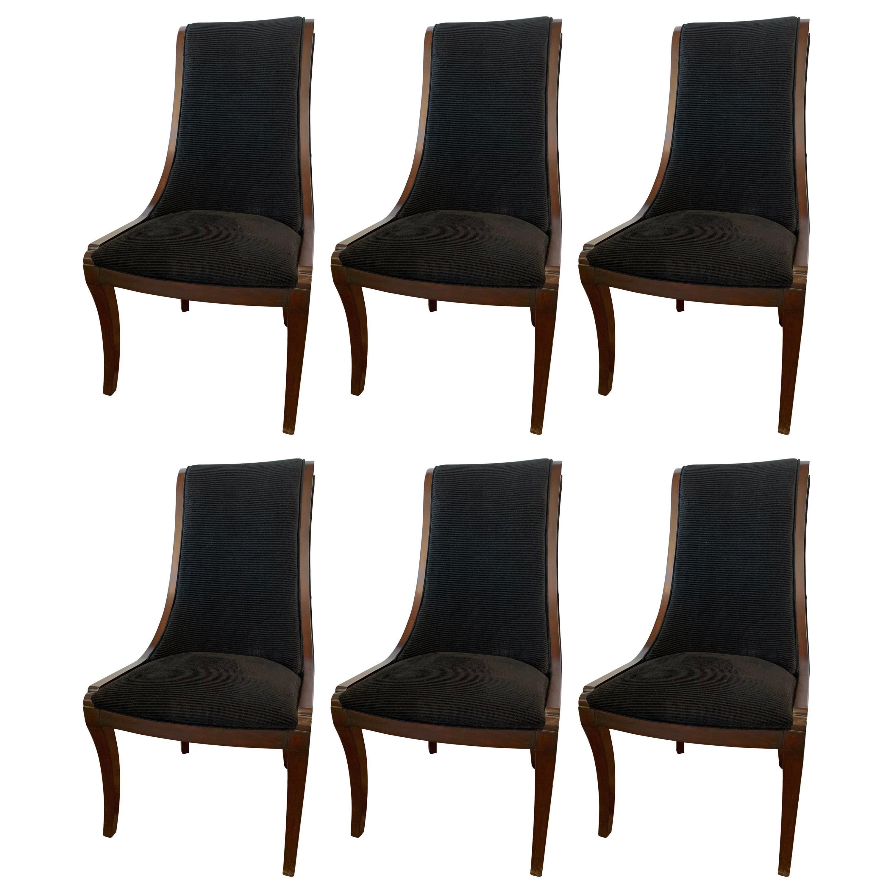 Set of Six Henredon Matching Dining Chairs with Black Velvet Upholstery