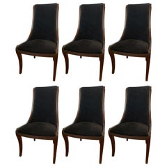 Set of Six Henredon Matching Dining Chairs with Black Velvet Upholstery