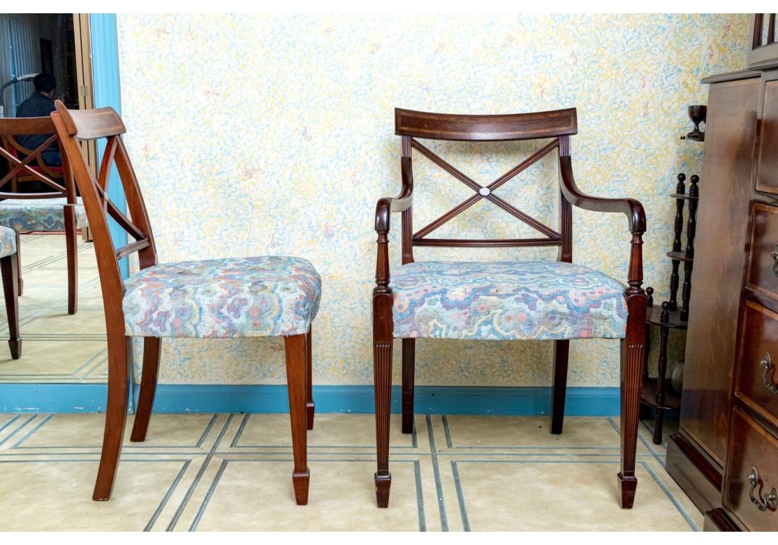 Tissu Ensemble de six chaises de salle à manger de style Hepplewhite en vente