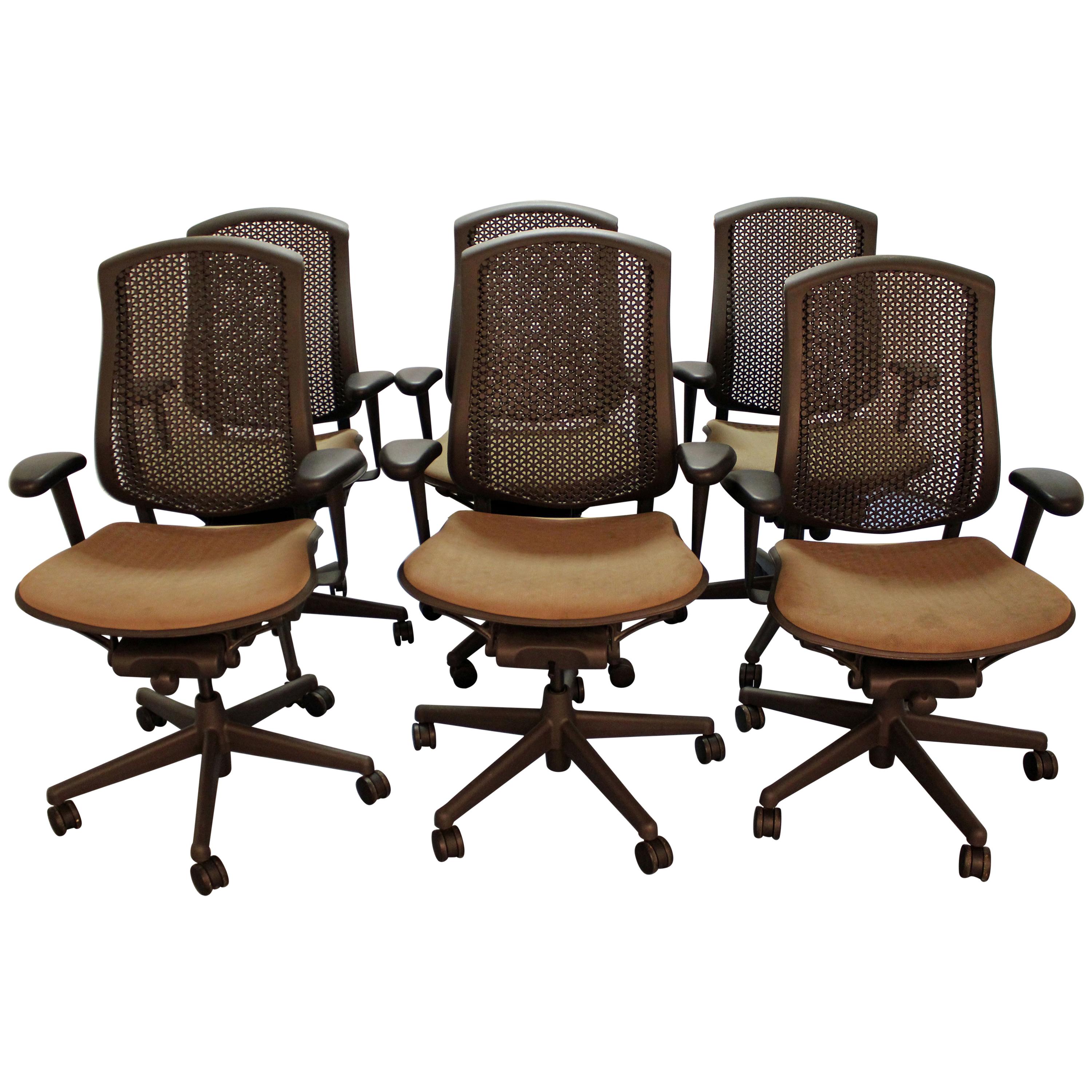 Set of Six Herman Miller Celle Adjustable Swivel Office Chairs