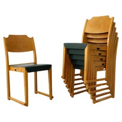 Set of Six Herman Seeck for Asko "Model 495" Stacking Chairs with Green Skai Sea