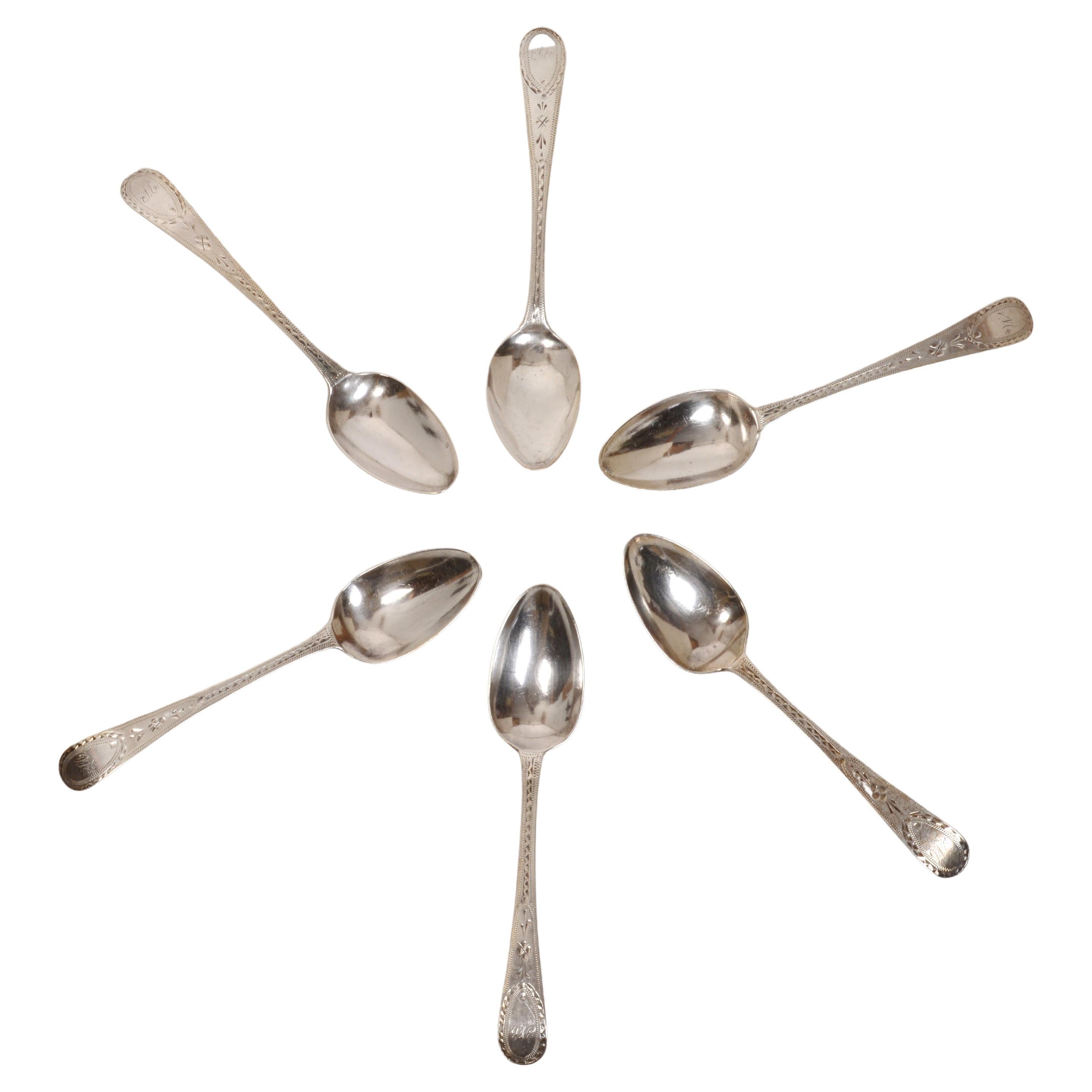 Juego de seis cucharas de plata de Geo III Hester Bateman c1789-90 en venta