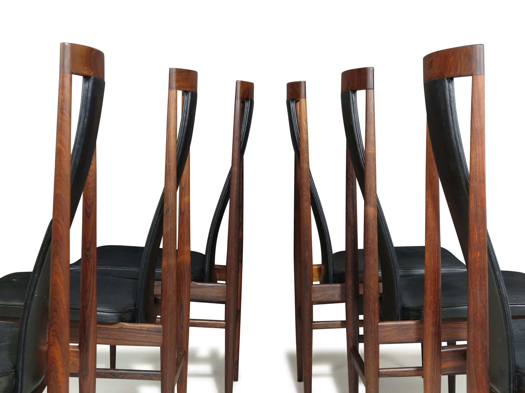 Set di sei sedie da pranzo con schienale alto in palissandro brasiliano  Scandinavo, anni '60 circa in vendita 2
