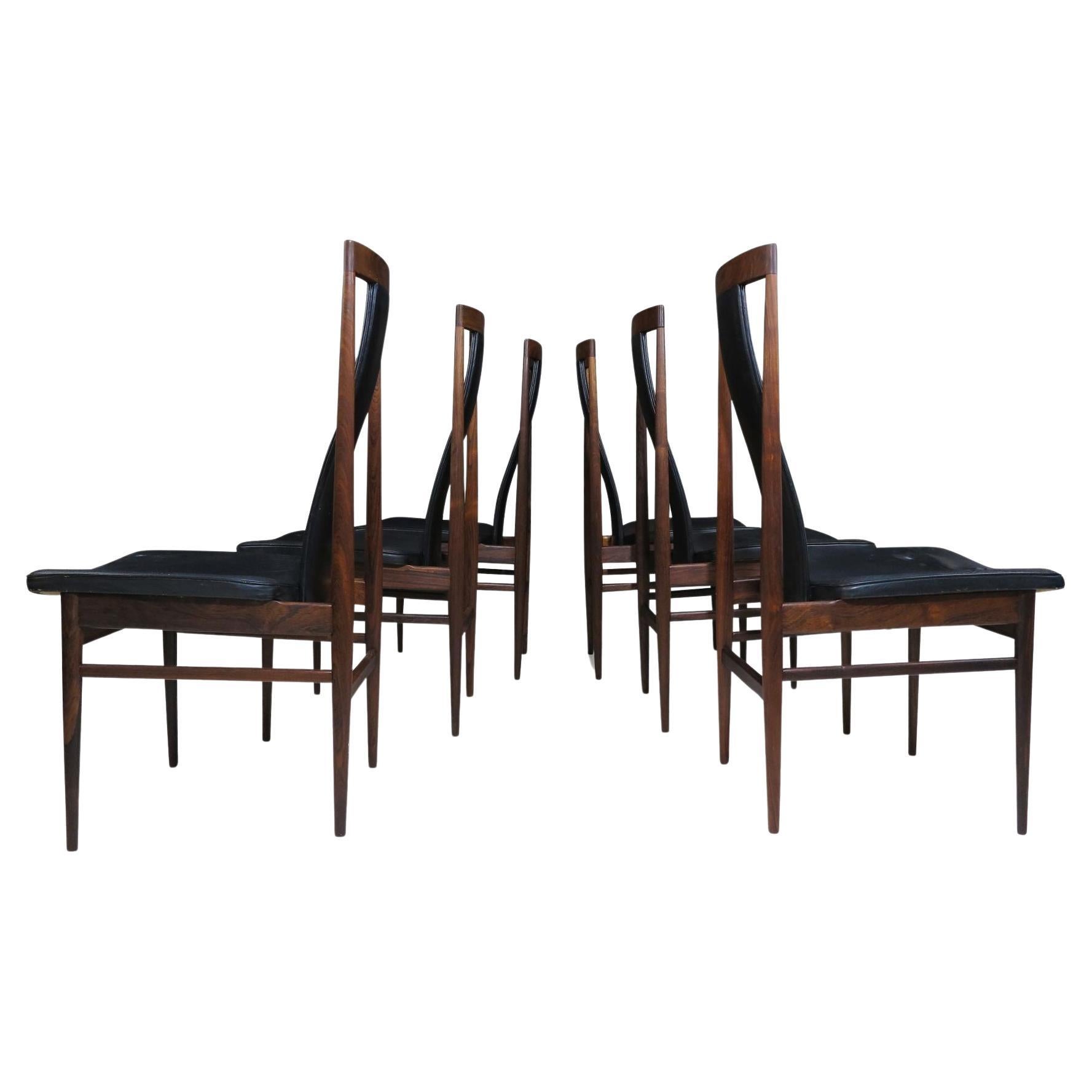 Set of Six High-Back Brazilian Rosewood Dining Chairs  Scandinavian, c. 1960s